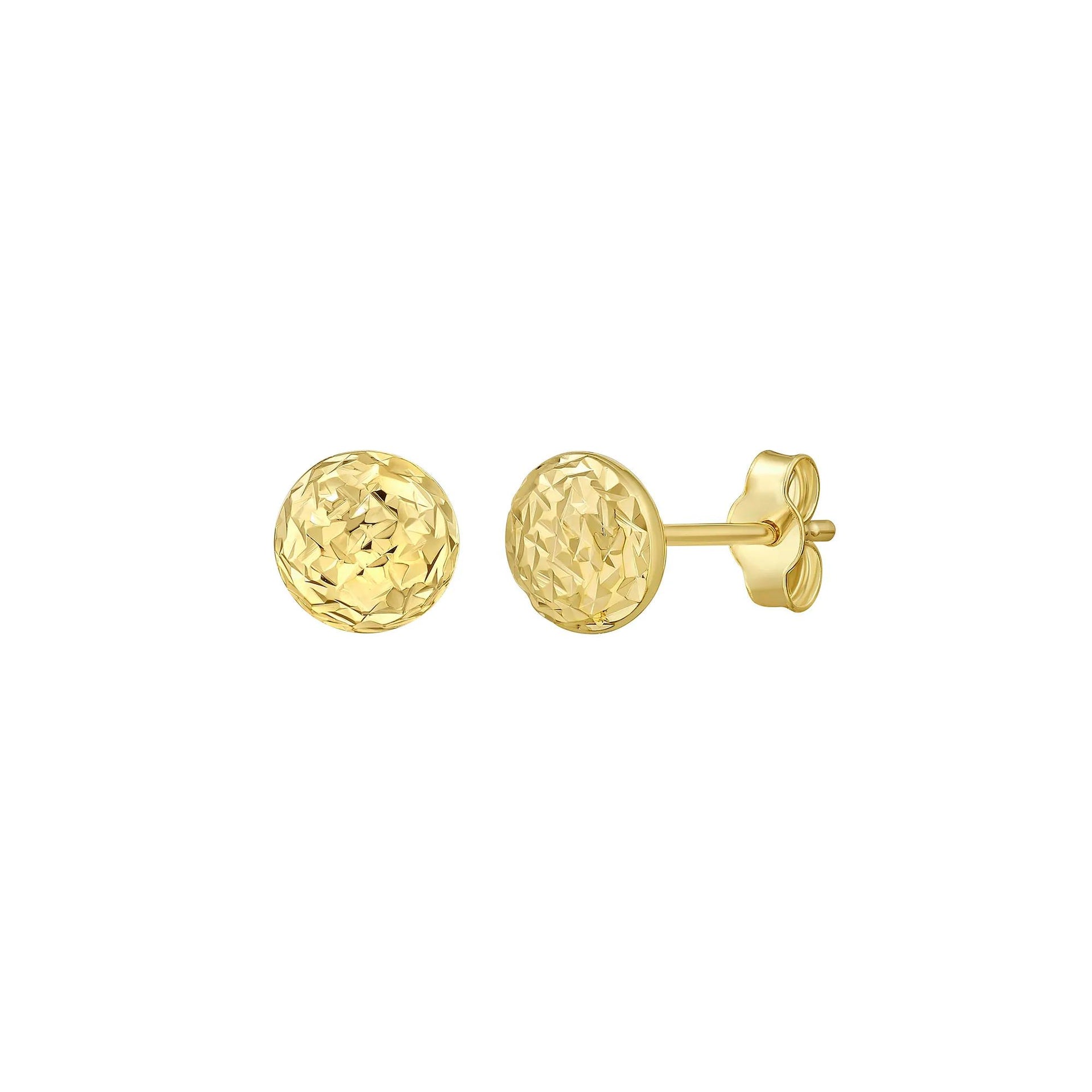 Diamond-Cut Puff Ball Stud Earrings 14K Yellow Gold Size 5.50mm