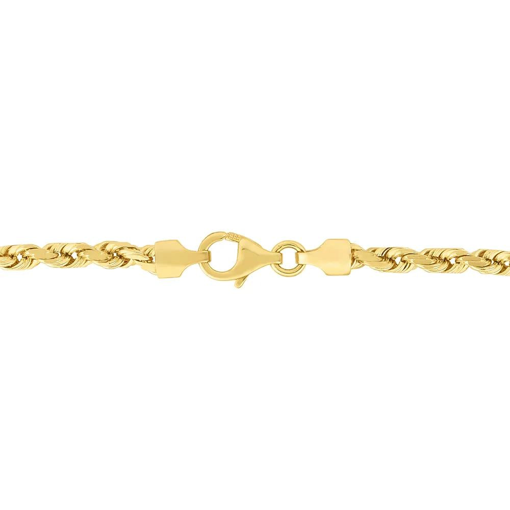 Diamond Cut Rope Chain 14K Yellow Gold Necklace Size 22"