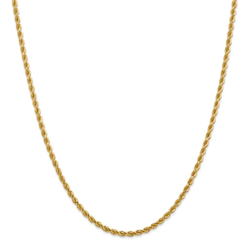 Diamond Cut Rope Chain 14K Yellow Gold Necklace Size 22"