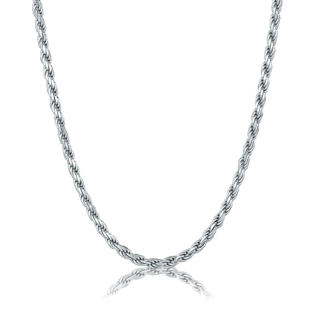 Diamond Cut Rope Chain .925 Sterling .925 Sterling Silver Necklace White Size 24"