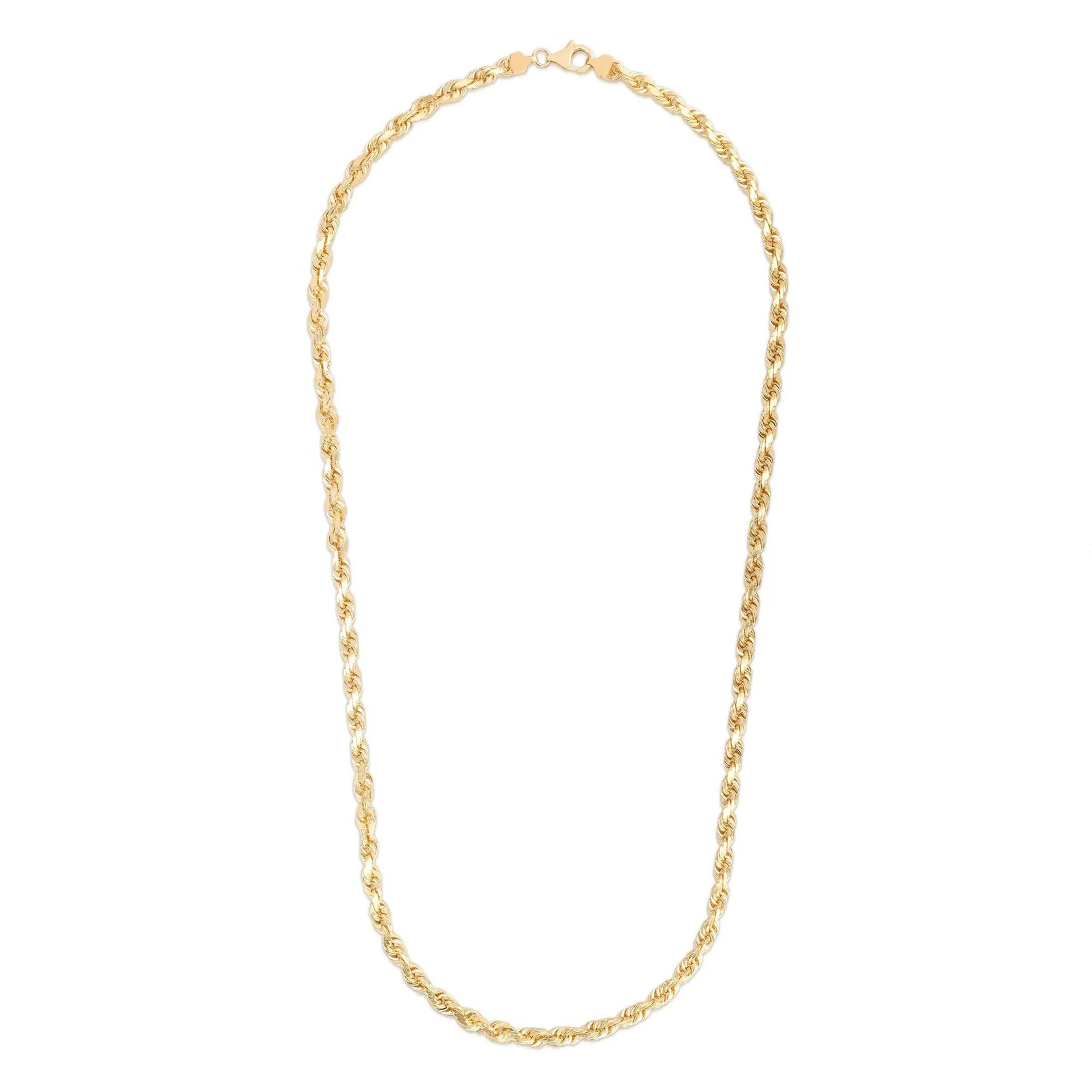 Diamond-Cut Solid Rope Chain 14K Yellow Gold Necklace Size 22"