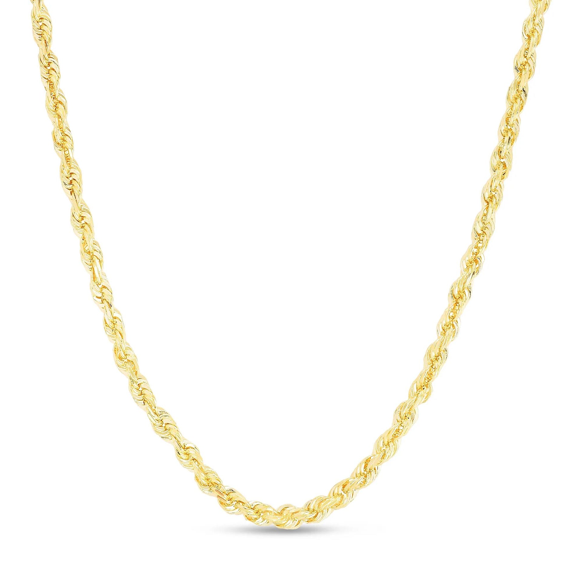 Diamond-Cut Solid Rope Chain 14K Yellow Gold Necklace Size 20"