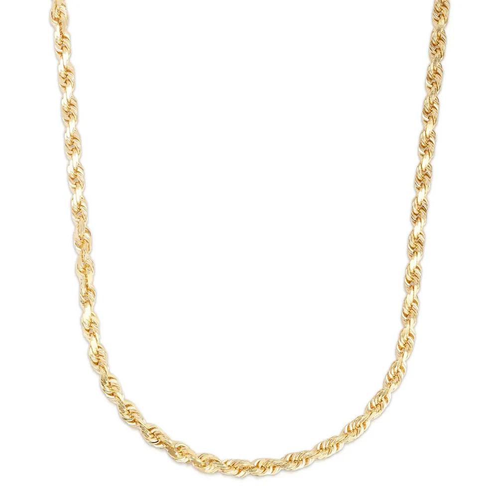 Diamond-Cut Solid Rope Chain 14K Yellow Gold Necklace Size 22"