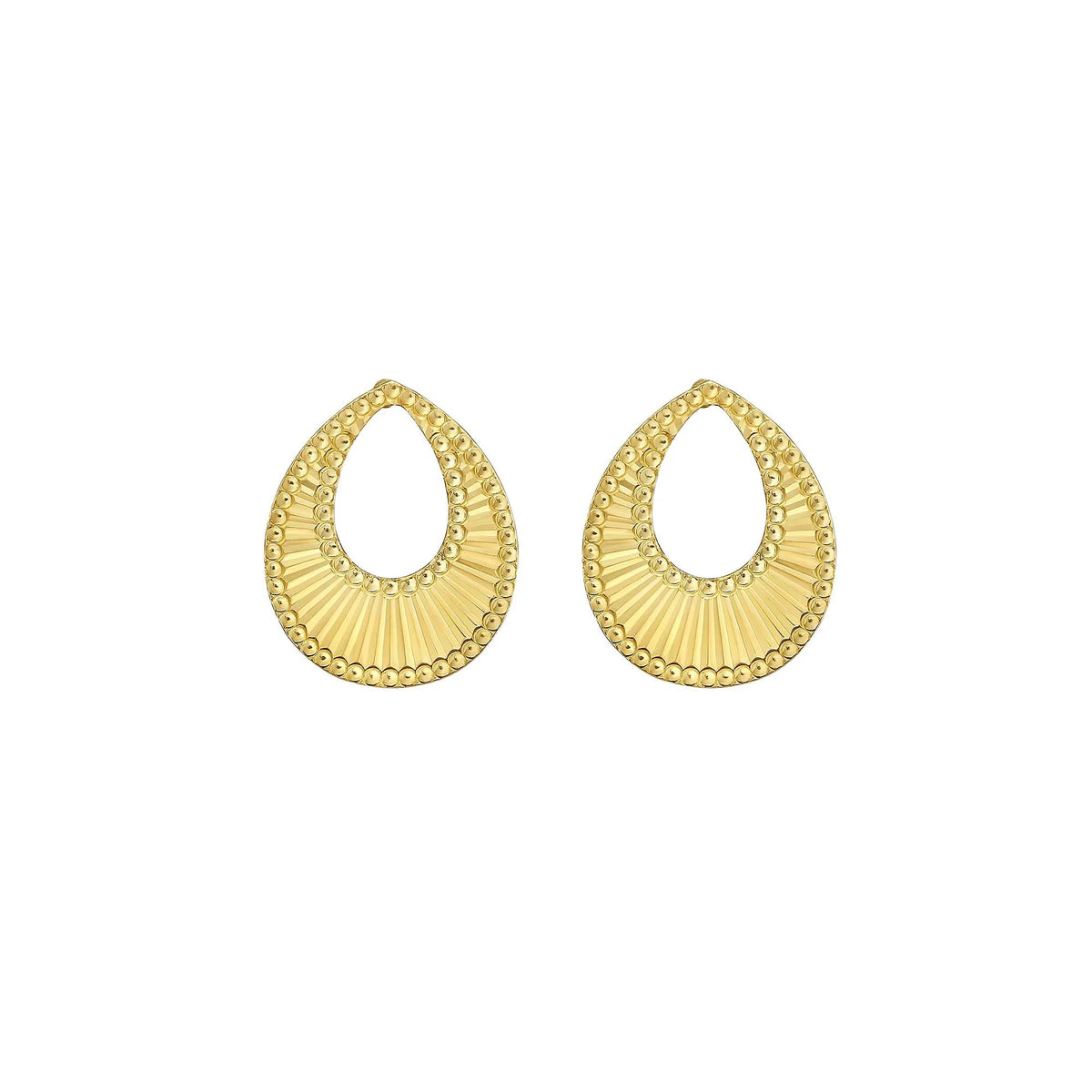 Diamond Cut Teardrop Stud Earrings 14K Gold Yellow Size 7.50mm