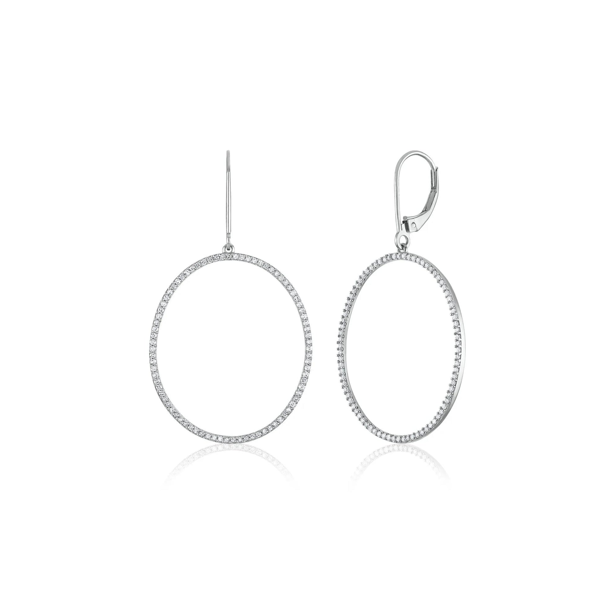 1/2 CT. Tw. Diamond Dangle Hoop Earrings 10K White Gold Size 25.00mm