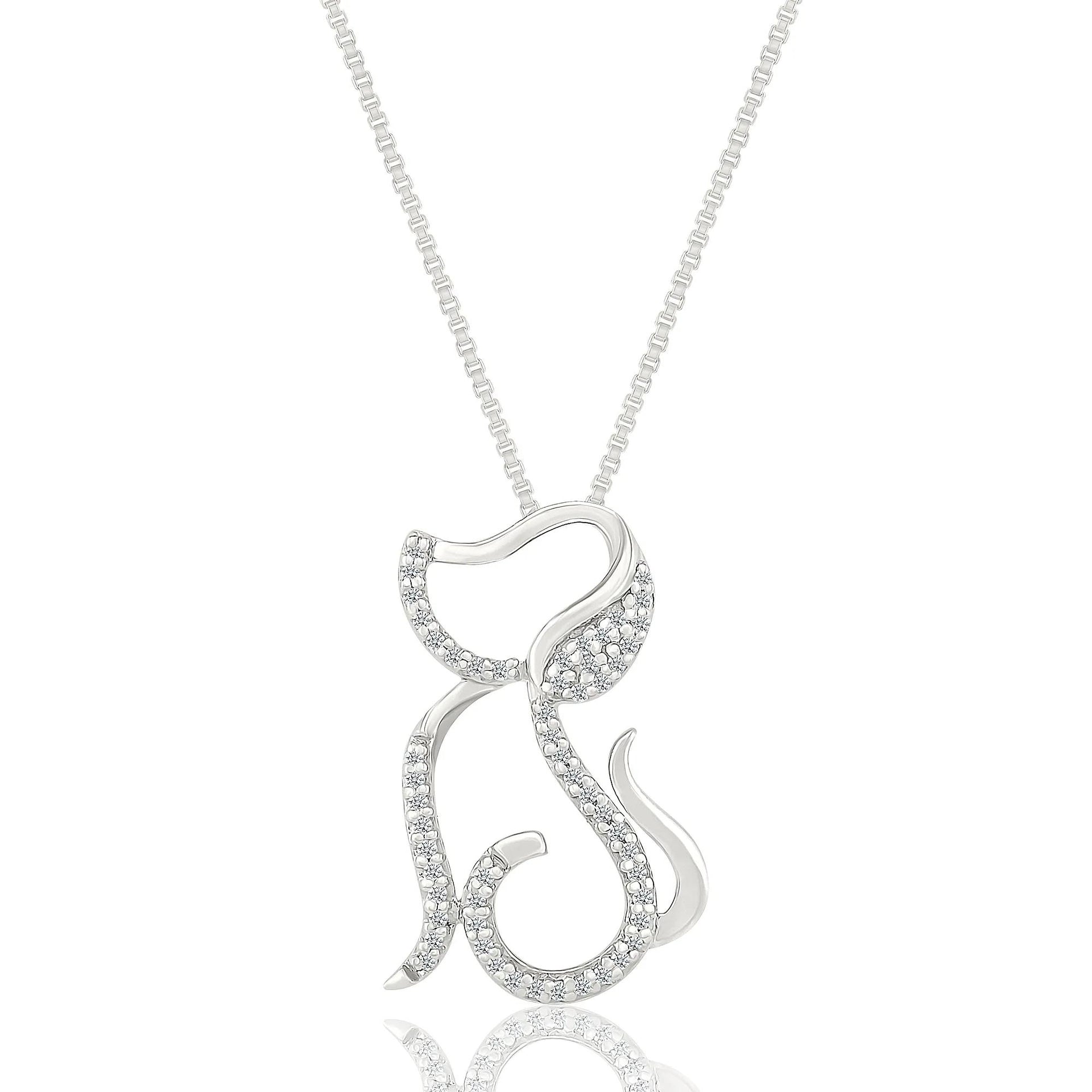 1/10 CT. Tw. Diamond Dog Pendant Necklace .925 Sterling Silver White Size 18"