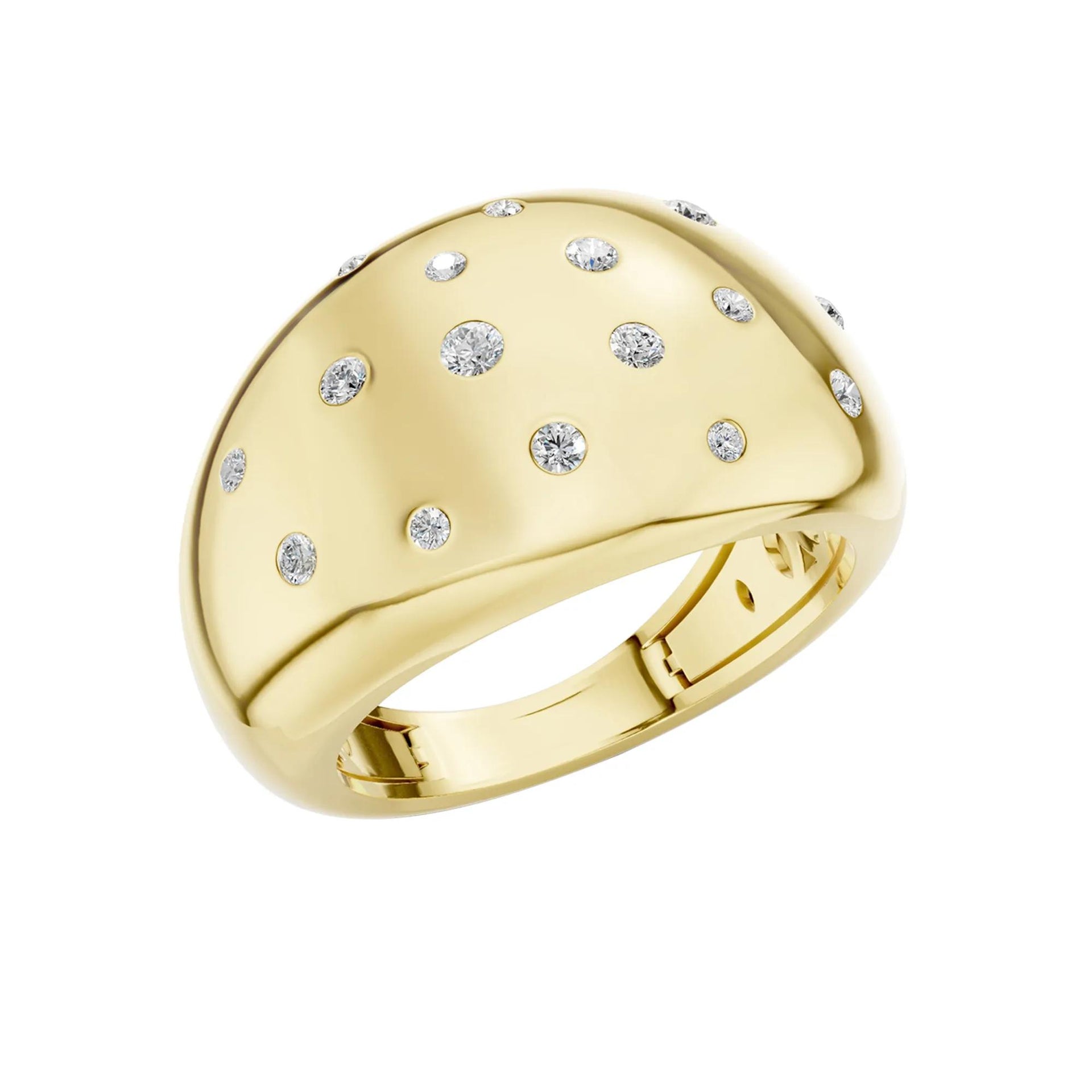 1/5 CT. Tw. Diamond Dot Bubble Ring 10K Yellow Gold Round Brilliant Cut Size 6.5 3mm