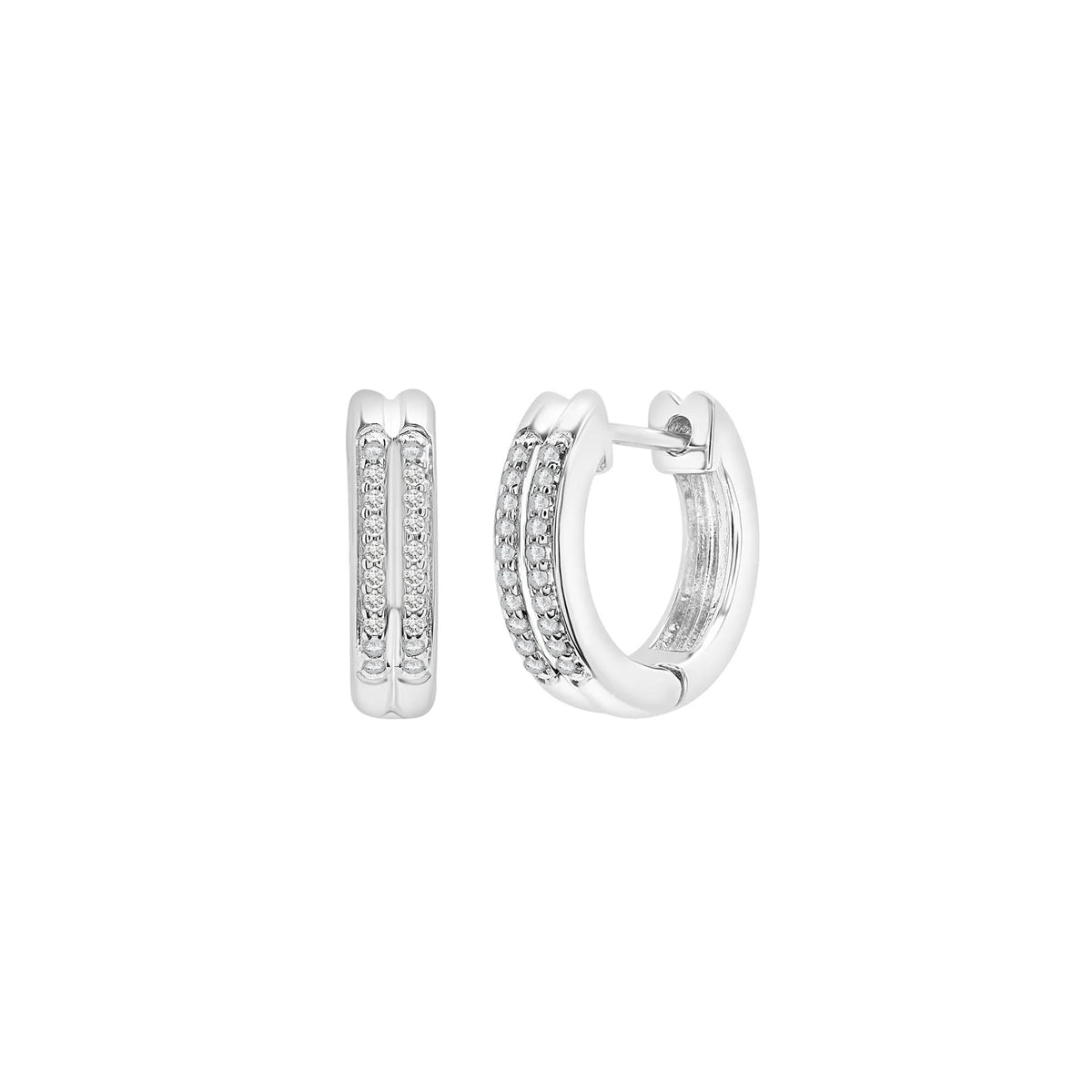 1/7 CT. Tw. Diamond Double Row Hoop Earrings .925 Sterling Silver White Size 3.50mm