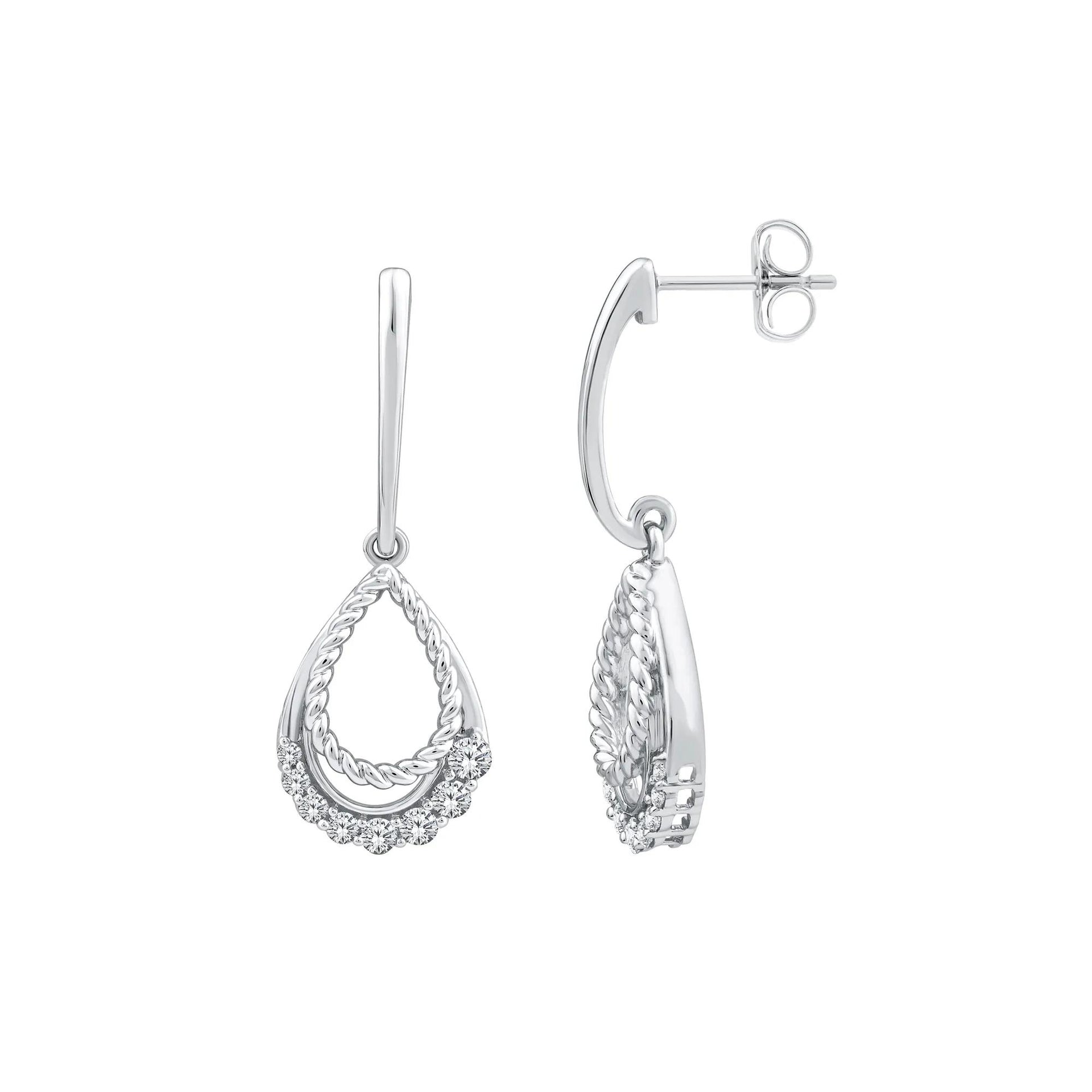 1/3 CT. Tw. Diamond Double Teardrop Earrings 10K White Gold Size 29.00mm