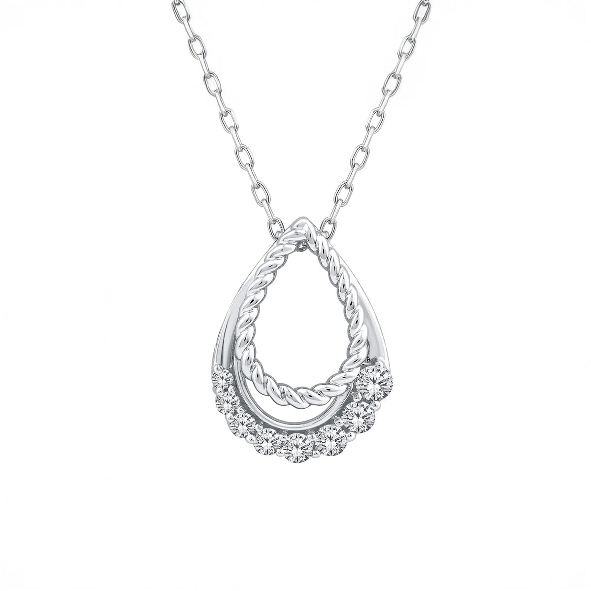 1/5 CT. Tw. Diamond Double Teardrop Pendant Necklace 10K White Gold Size 18"