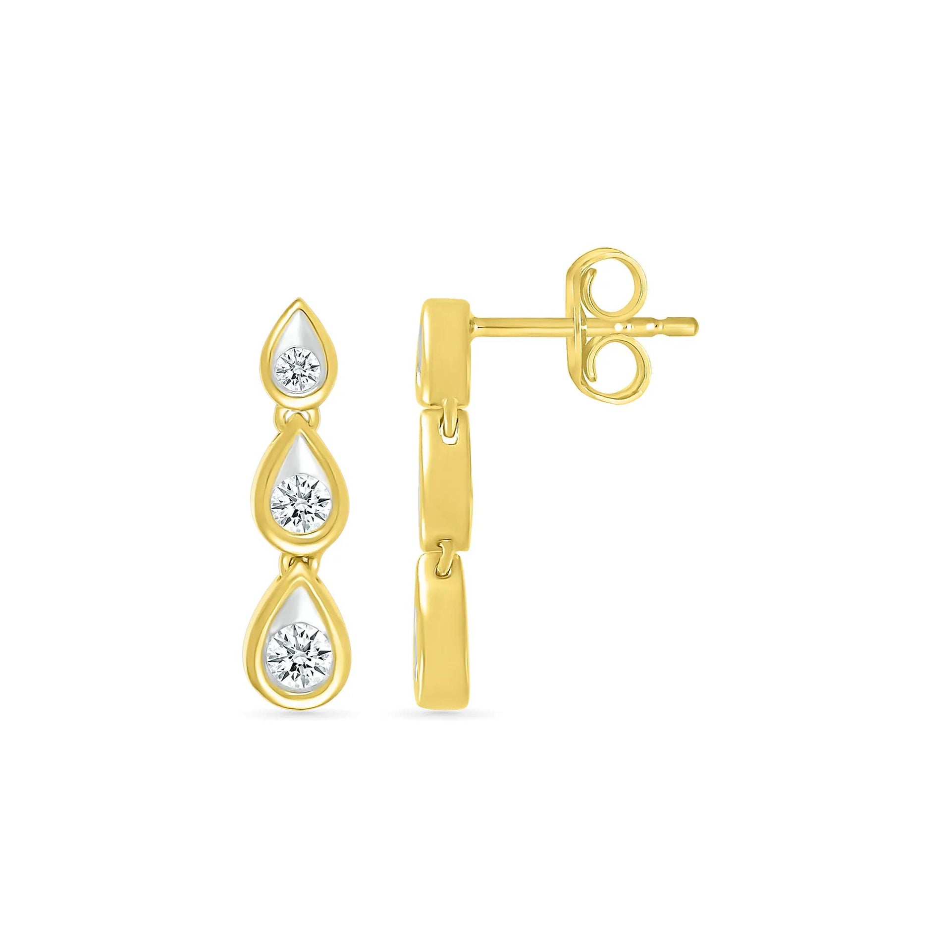 1/5 CT. Tw. Diamond Drop Earrings 10K Yellow Gold Size 4.40mm