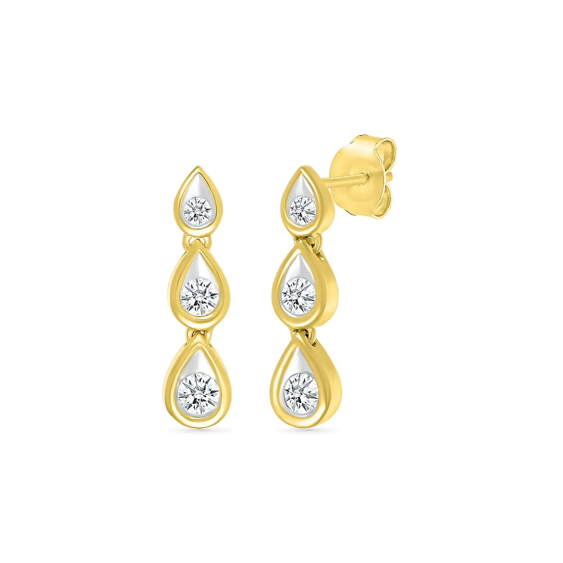 1/5 CT. Tw. Diamond Drop Earrings 10K Yellow Gold Size 4.40mm