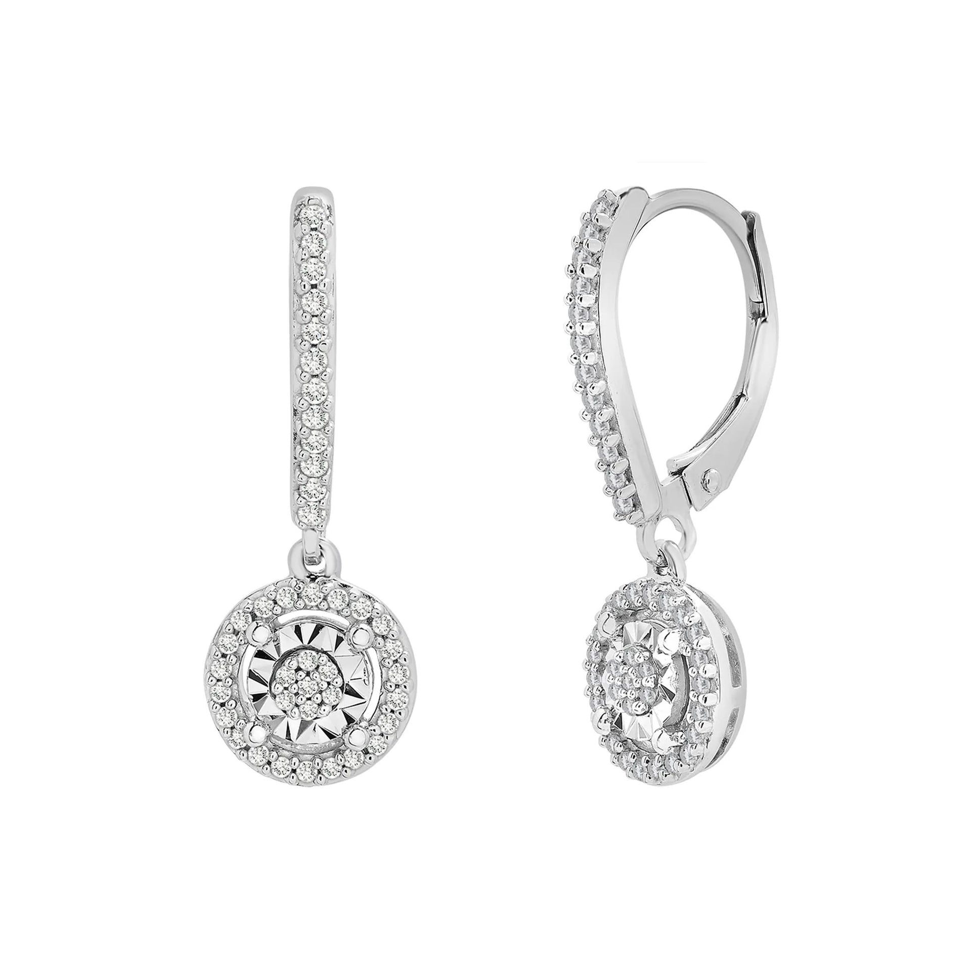 1/4 CT. Tw. Diamond Drop Earrings with Illusion Settings .925 Sterling Silver White Size 8.70mm