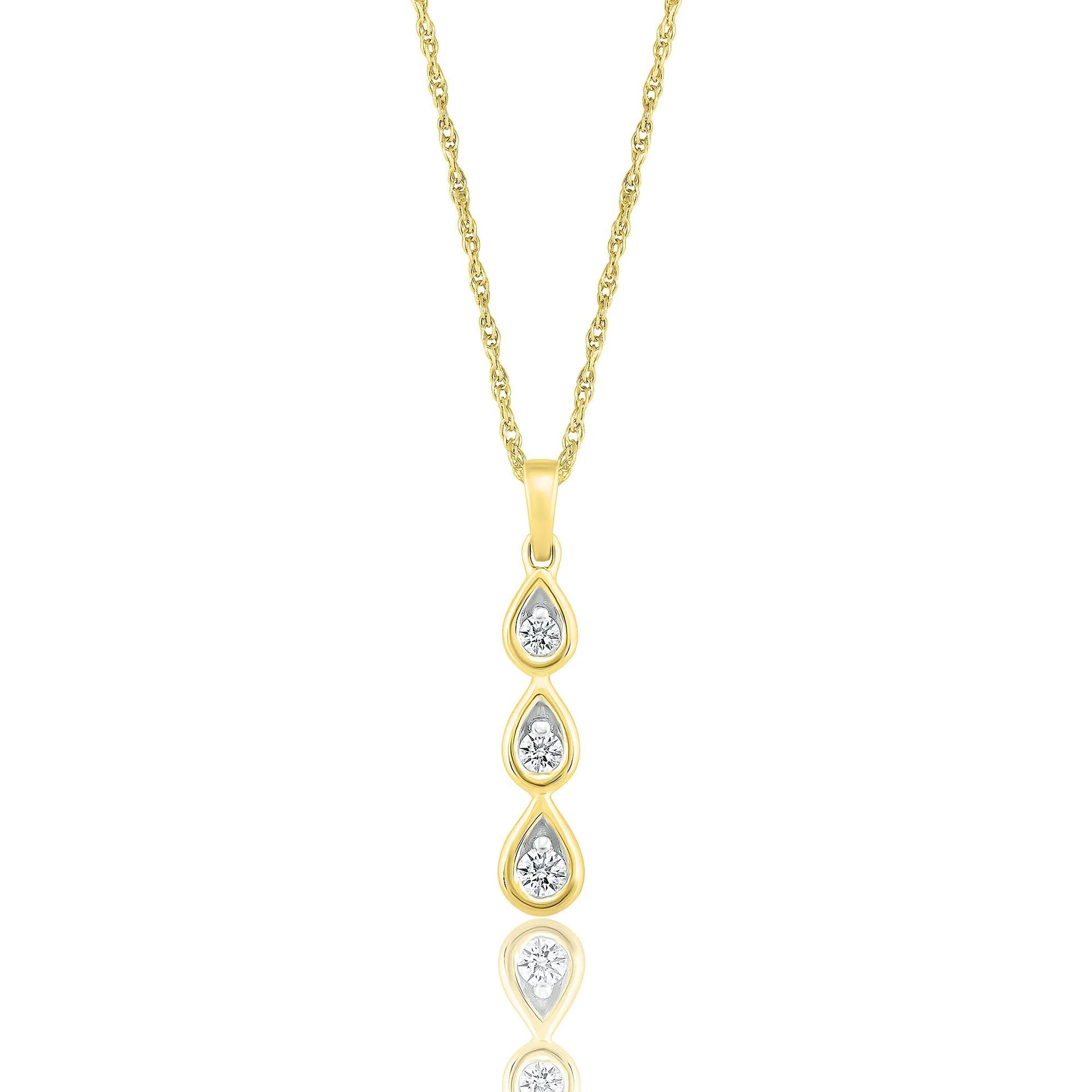 1/7 CT. Tw. Diamond Drop Pendant Necklace 10K Yellow Gold Size 18"