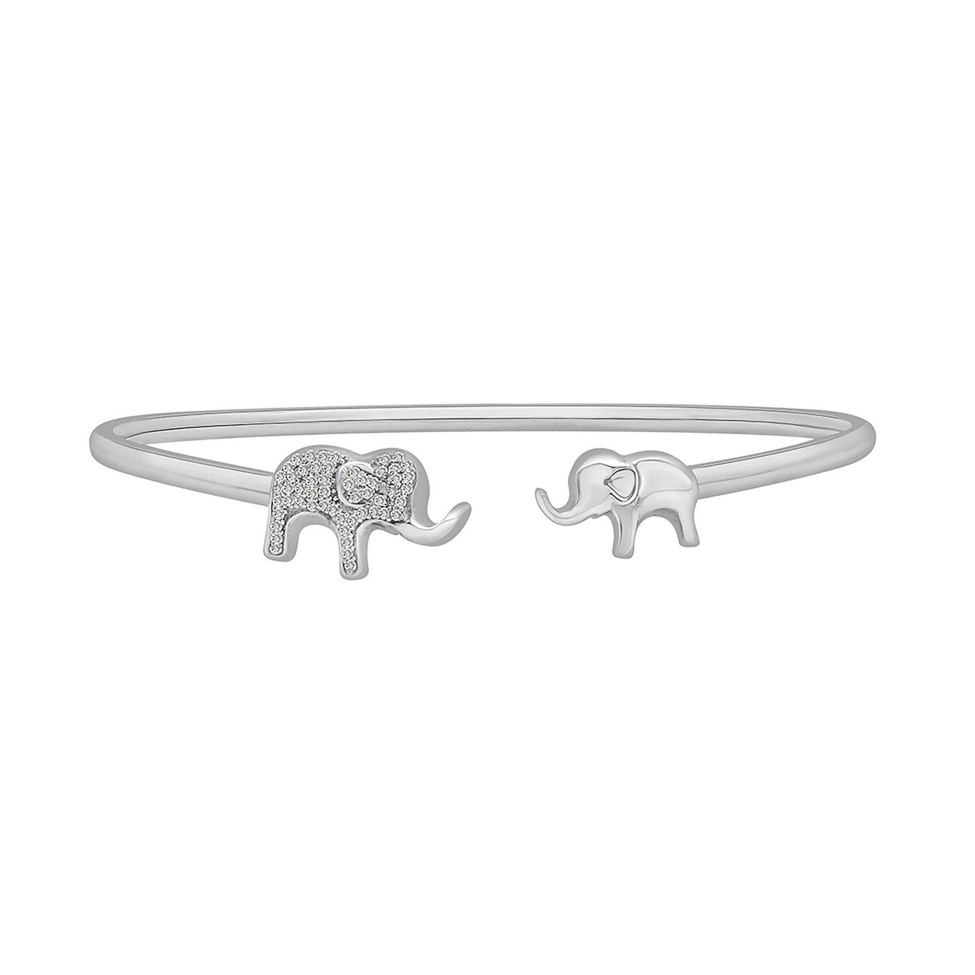 1/7 CT. Tw. Diamond Elephant Bangle .925 Sterling .925 Sterling Silver Bracelet White Size 25.00mm