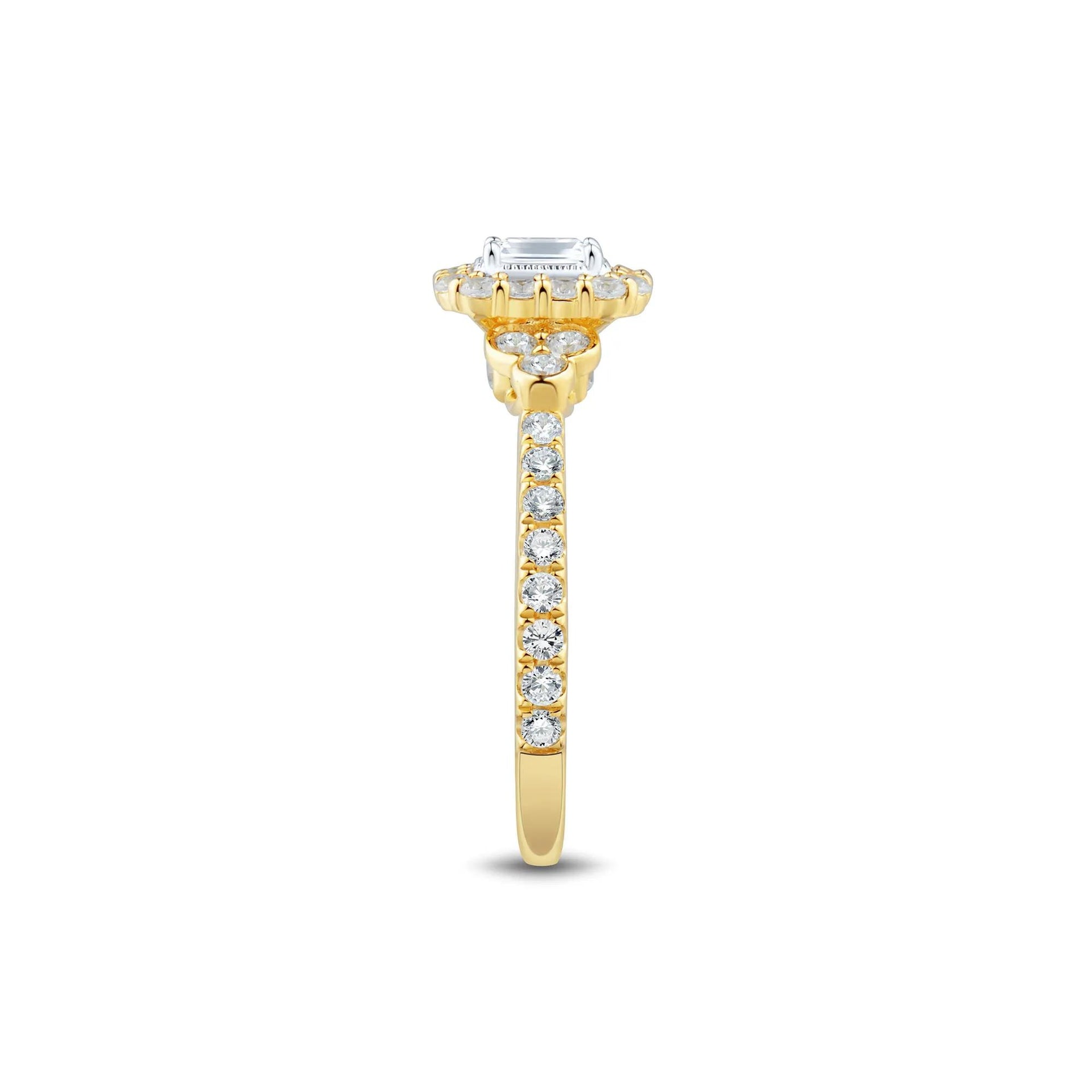 1 CT. Tw. Diamond Emerald-Cut Halo Engagement Ring 14K Yellow Gold Size 7.5 1.5mm
