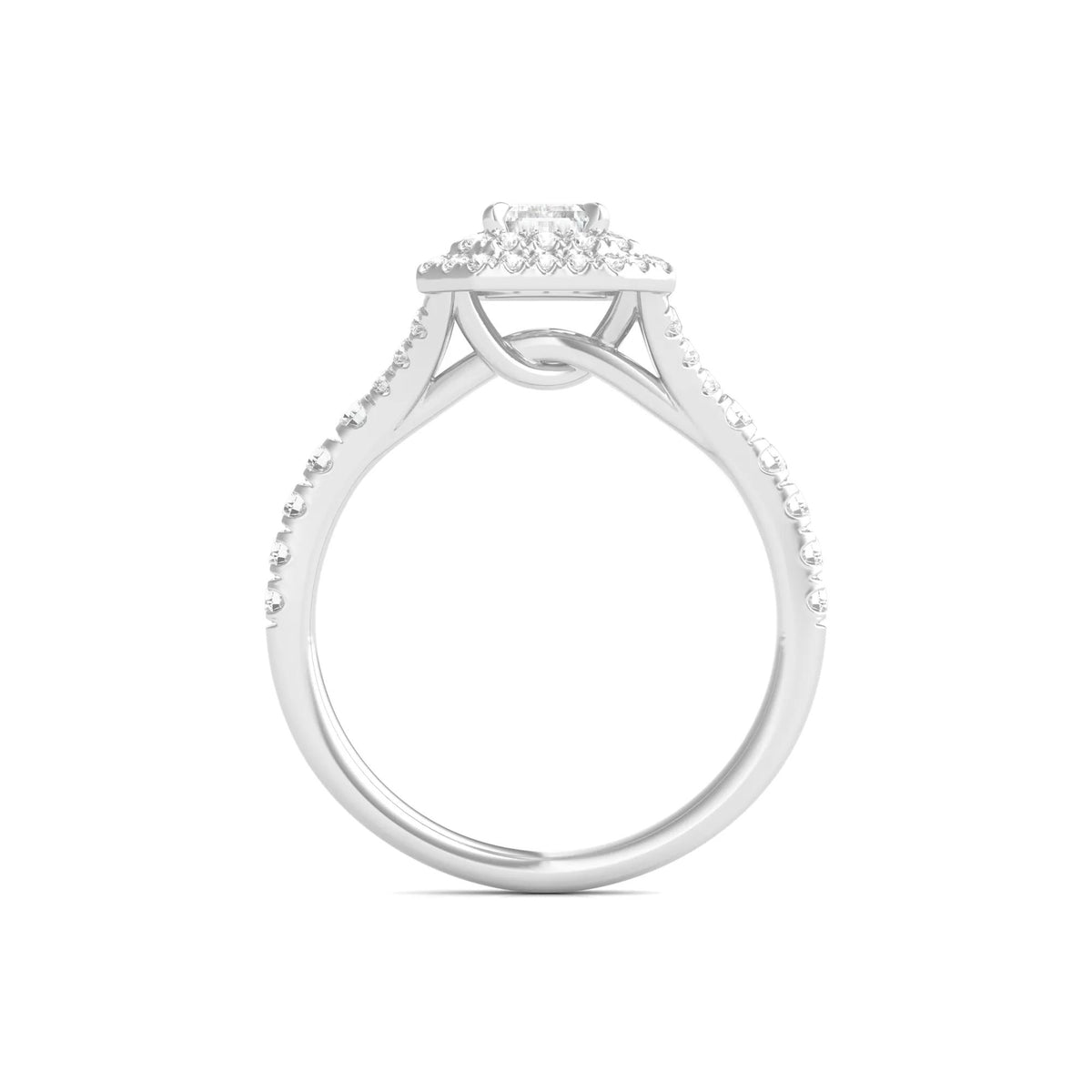 1/2 CT. Tw. Diamond Emerald Step-Cut Double Halo Engagement Ring 14K White Gold Size 8.5
