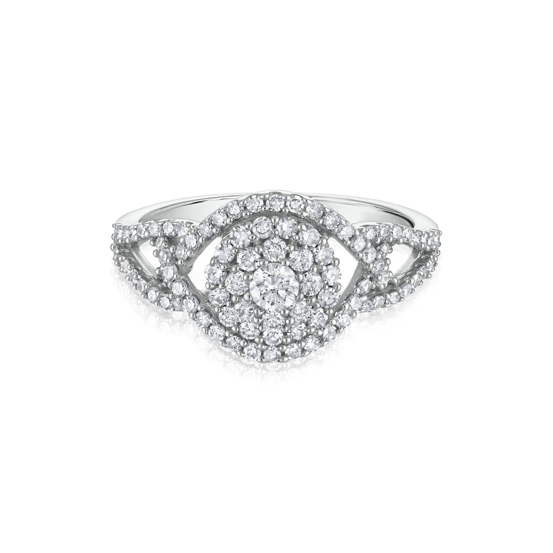 3/4 CT. Tw. Diamond Engagement Ring 10K White Gold Round Brilliant Cut Size 7.5 1.5mm