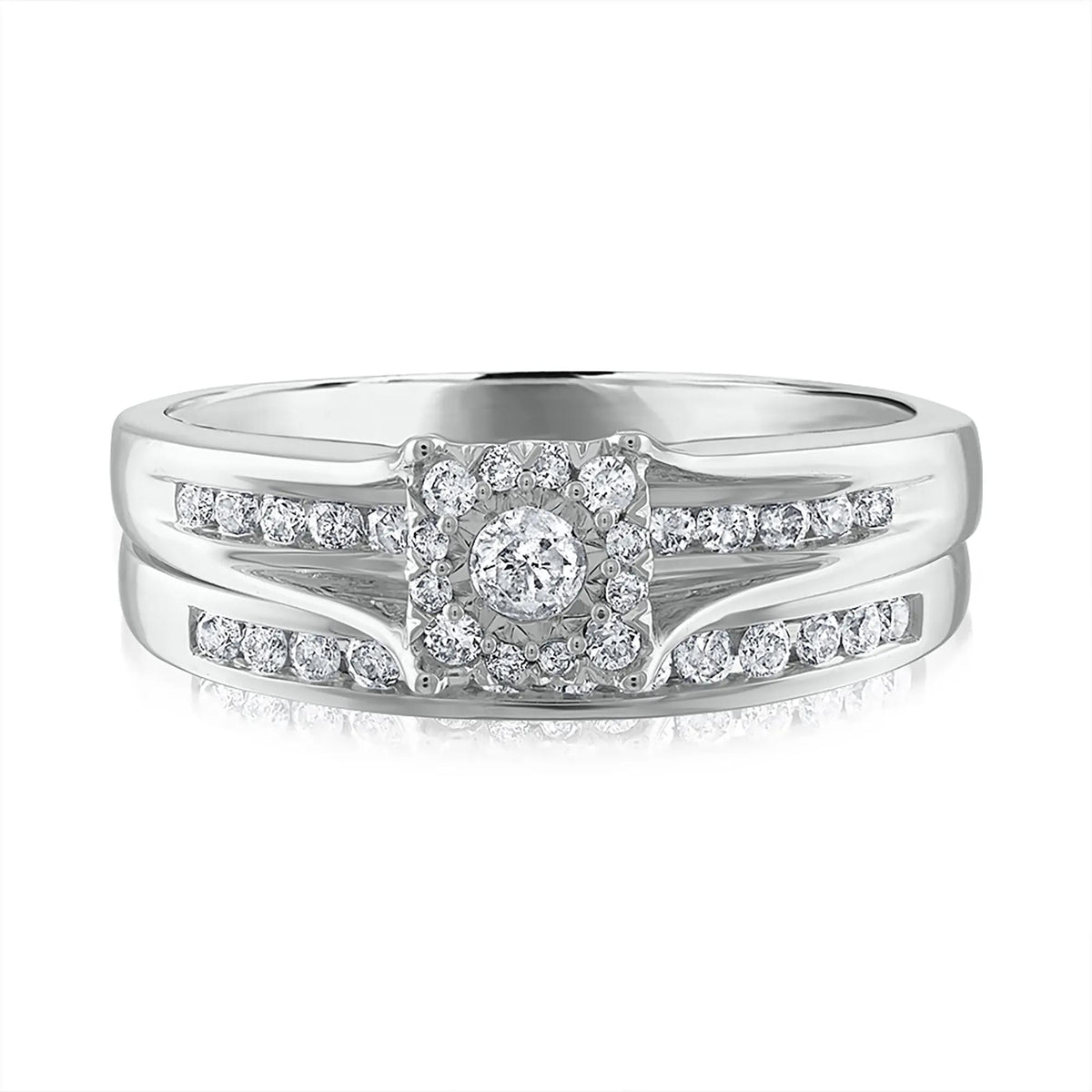 1/2 CT. Tw. Diamond Engagement Set 14K White Gold Ring Round Brilliant Cut Size 6.5 3mm