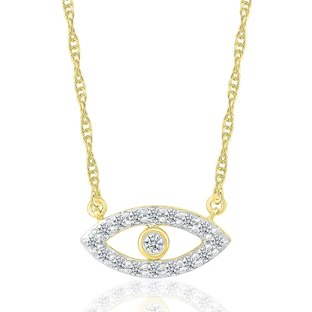 1/10 CT. Tw. Diamond Evil Eye Necklace 10K Yellow Gold Size 17.75"