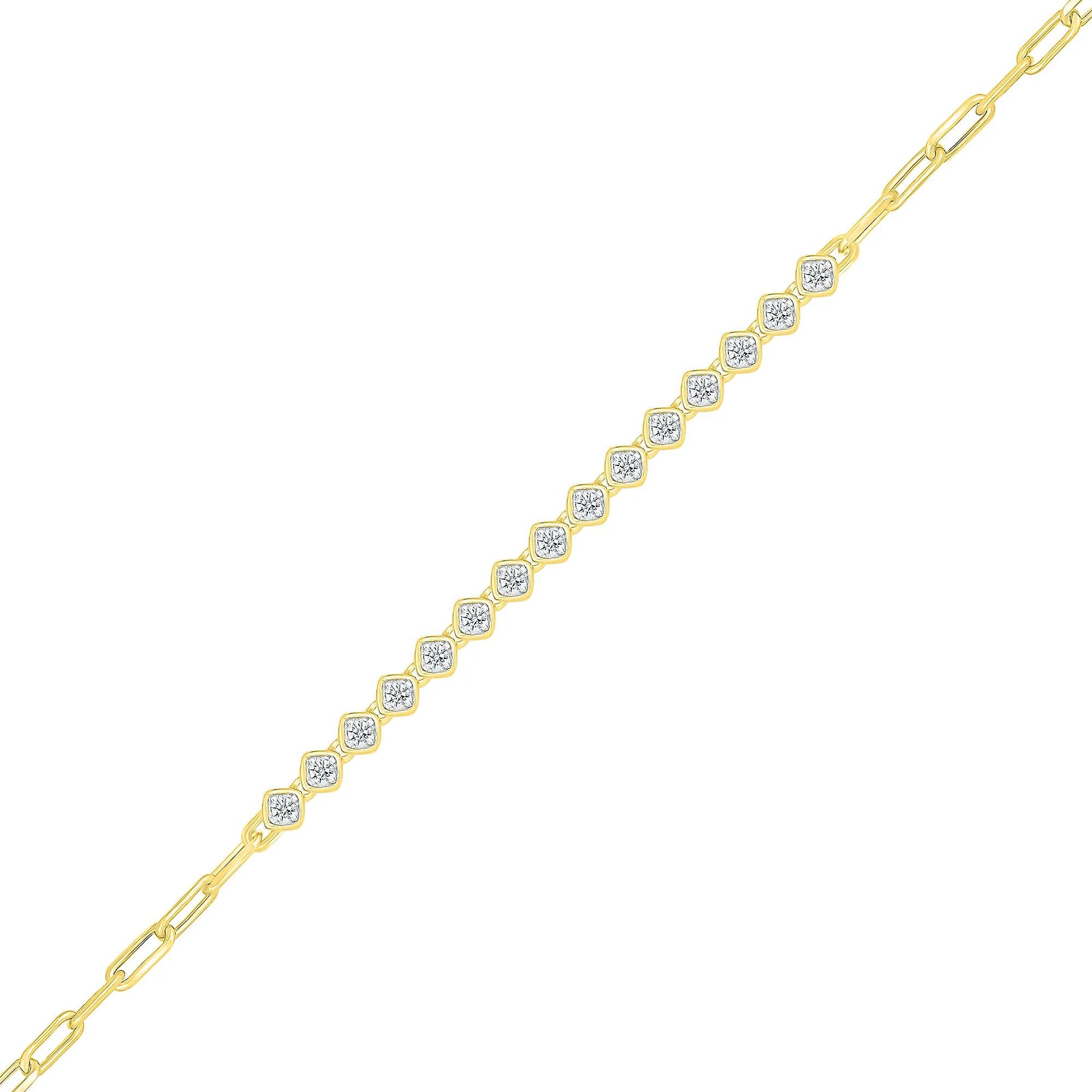 1/4 CT. Tw. Diamond Faux Bezel Paperclip Bracelet 10K Yellow Gold Size 3.50mm