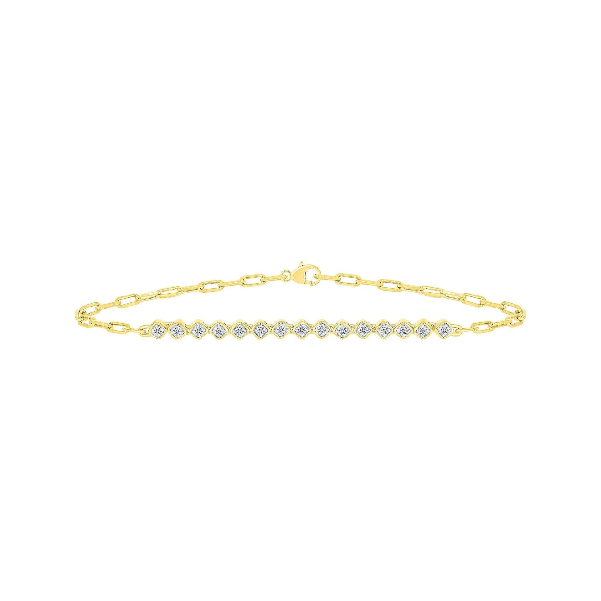 1/4 CT. Tw. Diamond Faux Bezel Paperclip Bracelet 10K Yellow Gold Size 3.50mm