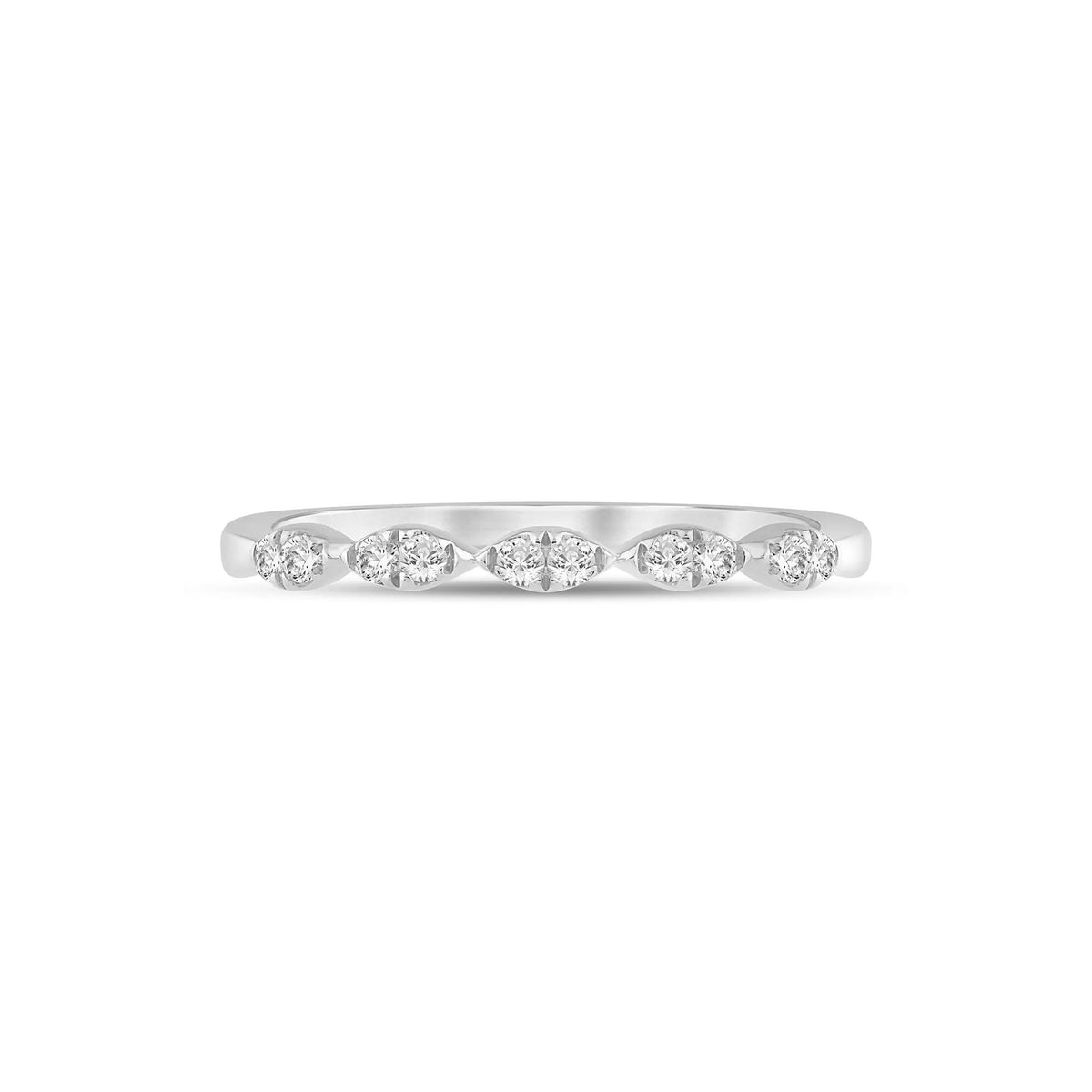 1/7 CT. Tw. Diamond Faux-Marquise Anniversary Band Ring 10K White Gold Round Brilliant Cut Size 6.5 1mm