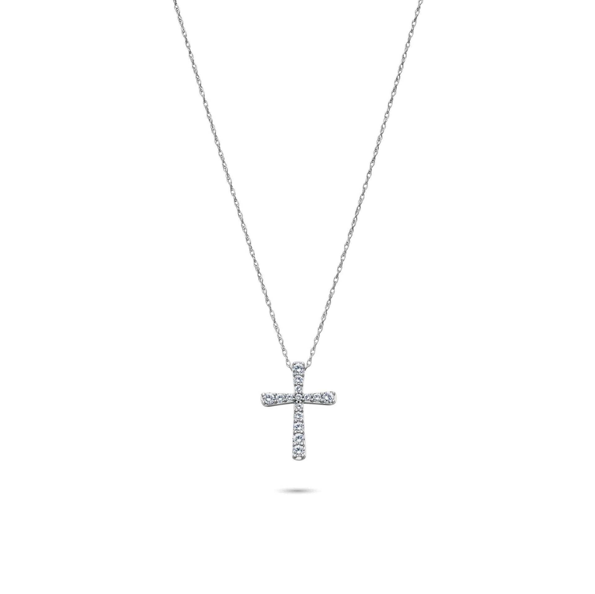 1/4 CT. Tw. Diamond Flared Cross Pendant Necklace 10K White Gold Size 18"