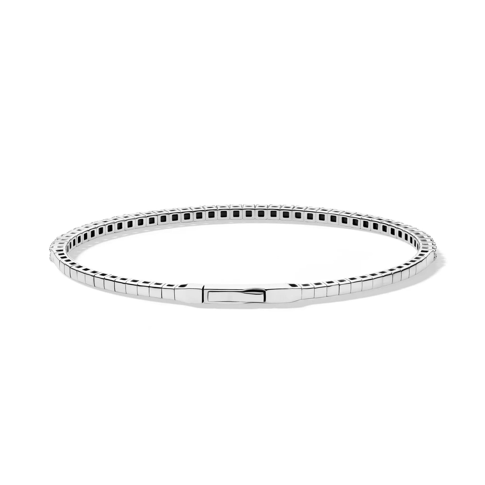 1 CT. Tw. Diamond Flex Bangle Bracelet 10K White Gold Size 50.00mm