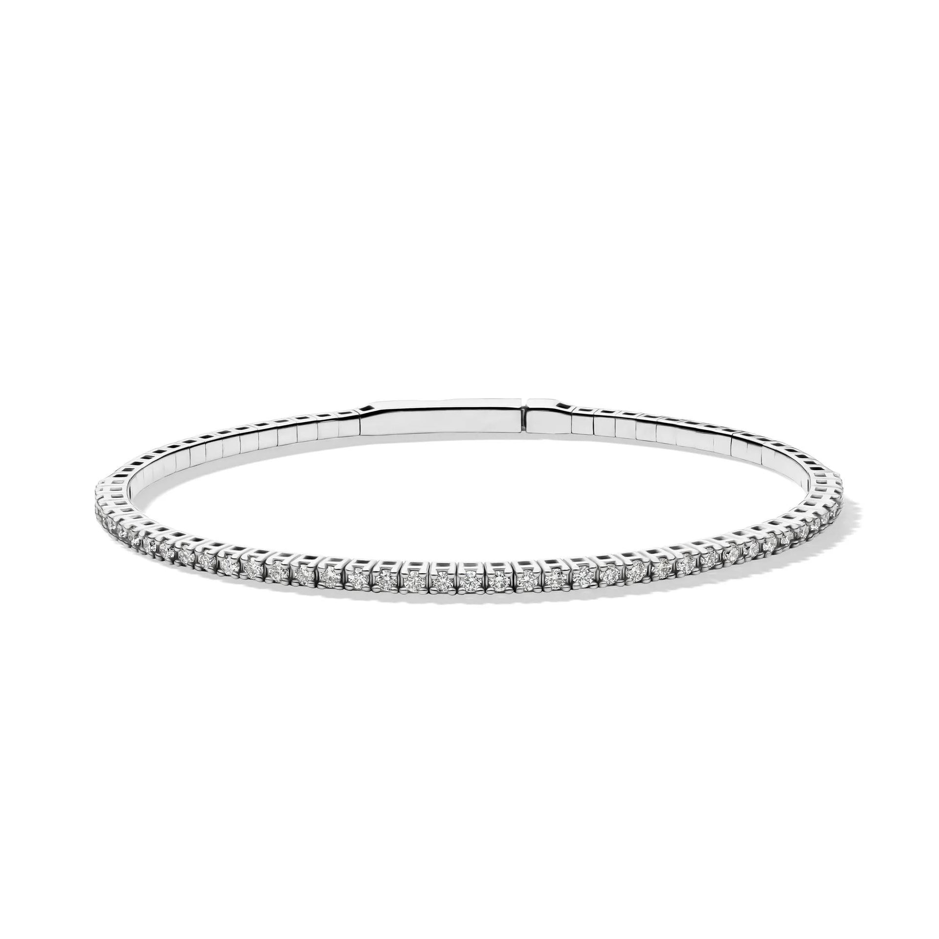 1 CT. Tw. Diamond Flex Bangle Bracelet 10K White Gold Size 50.00mm