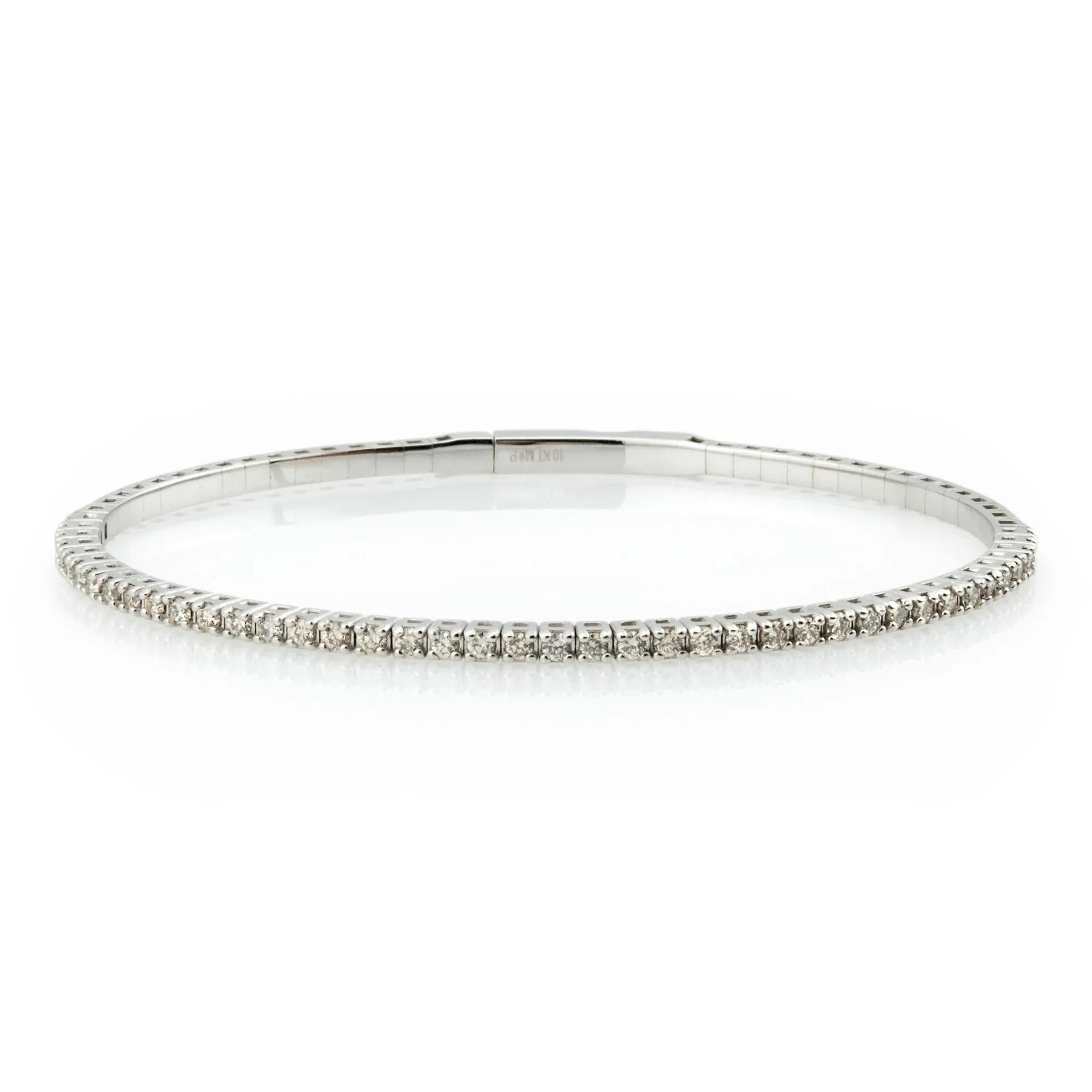 1/2 CT. Tw. Diamond Flex Bangle 10K White Gold Bracelet Size 1.80mm