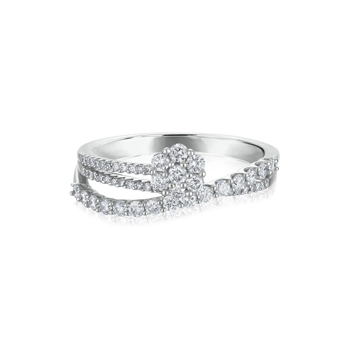 5/8 CT. Tw. Diamond Floral Bypass Ring 14K White Gold Round Brilliant Cut Size 6 2mm