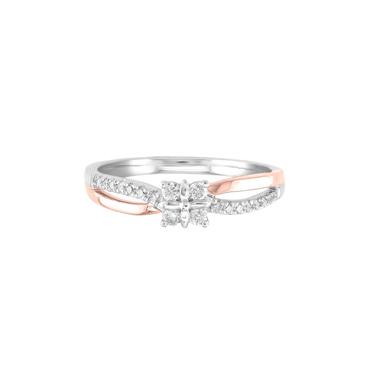 1/7 CT. Tw. Diamond Flower Promise Ring 10K White & Rose Gold Round Brilliant Cut Size 5