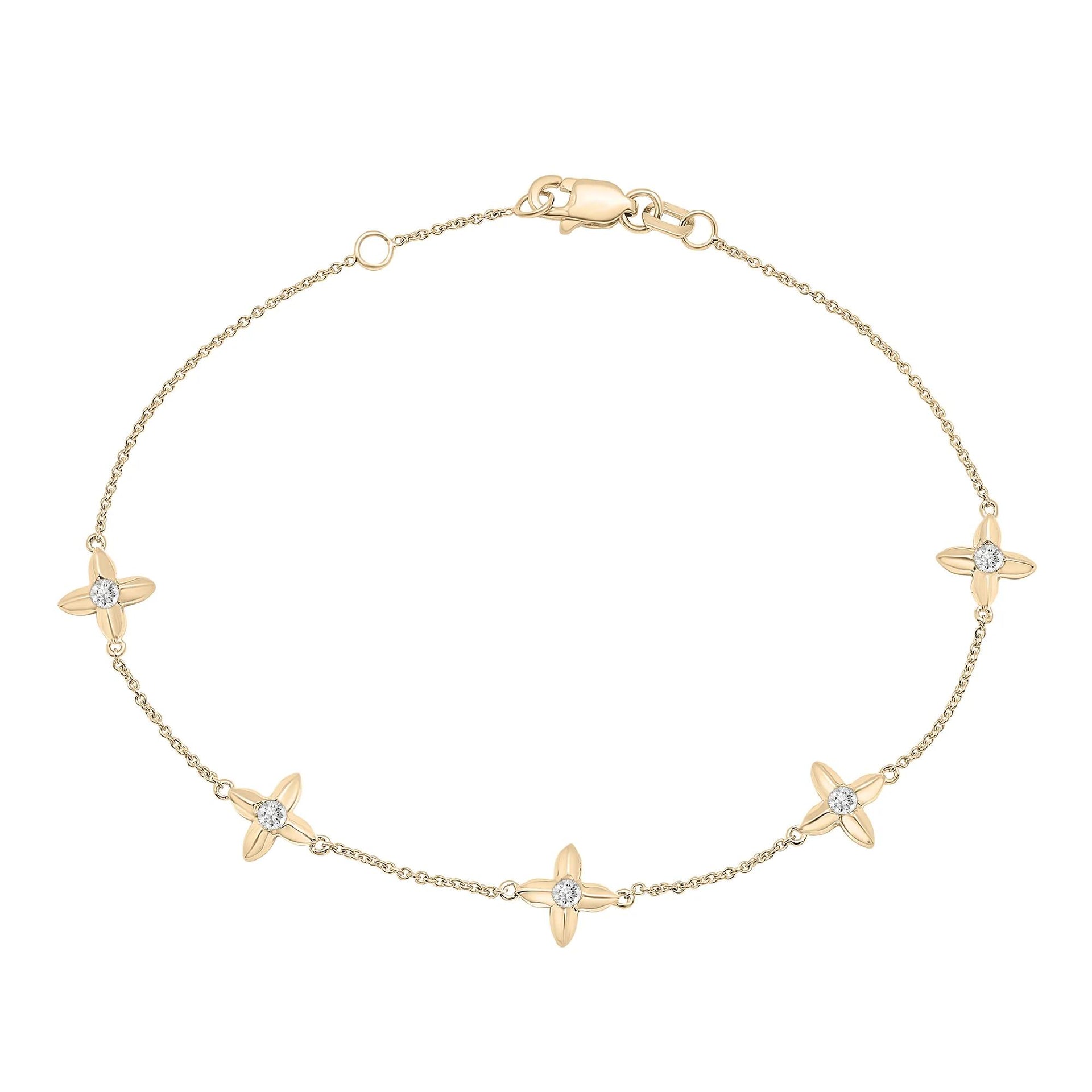 1/7 CT. Tw. Diamond Flower Station Bracelet 10K Yellow Gold Size 7.30mm