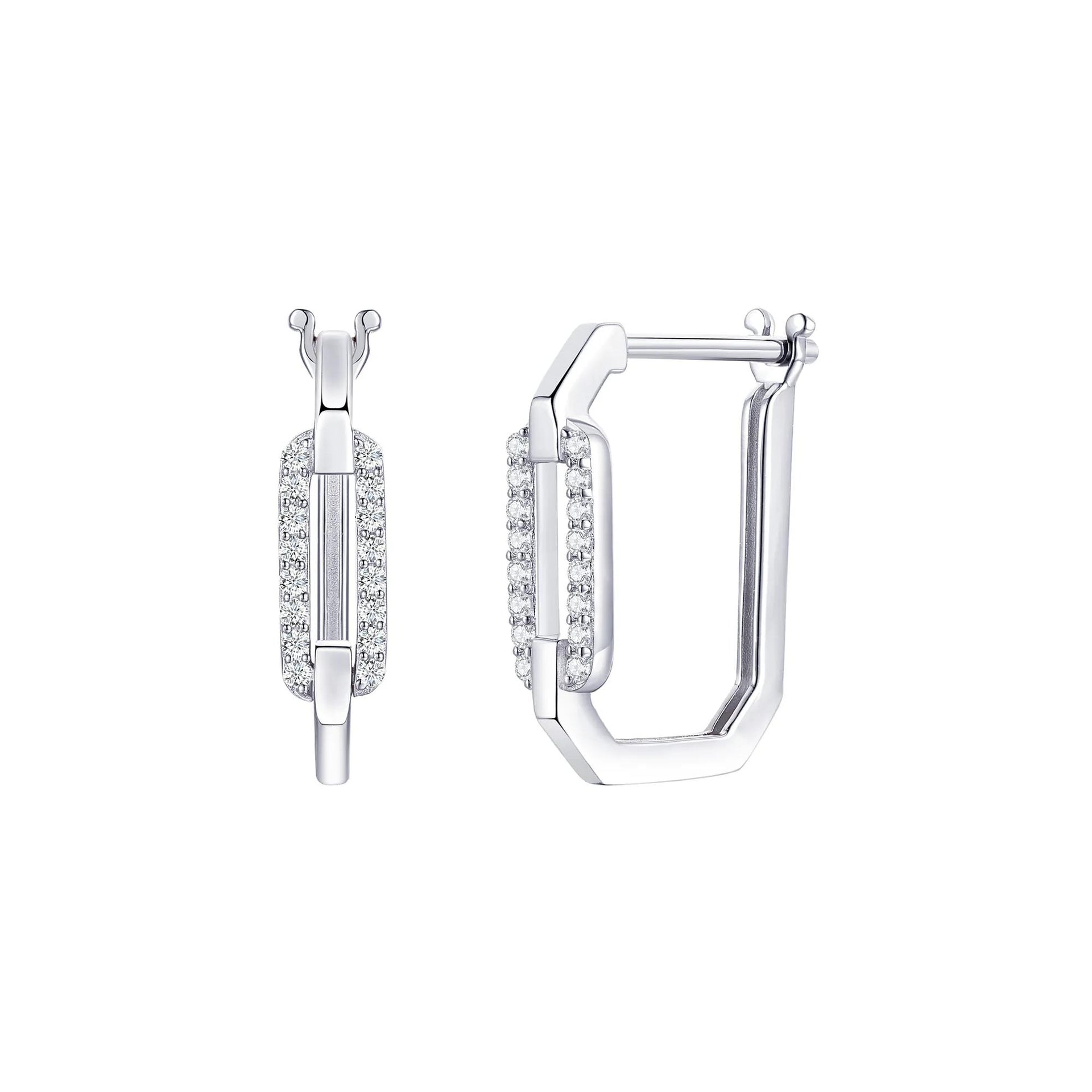 1/6 CT. Tw. Diamond Geometric Paperclip Hoop Earrings .925 Sterling Silver White Size 4.10mm