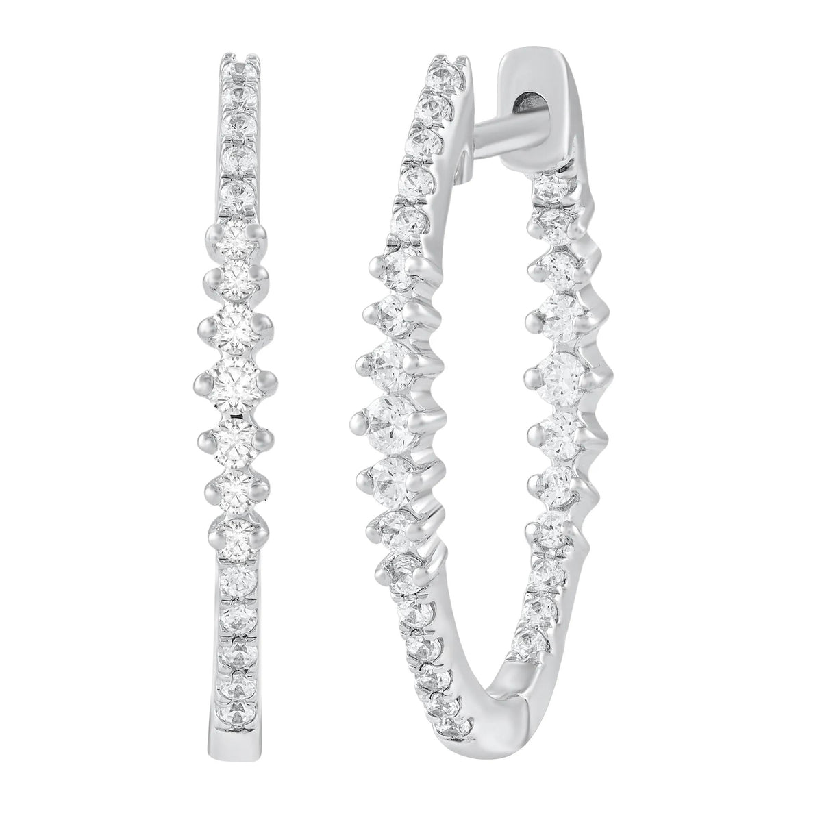 1/2 CT. Tw. Diamond Graduated Hoop Earrings 10K White Gold Size 2.50mm