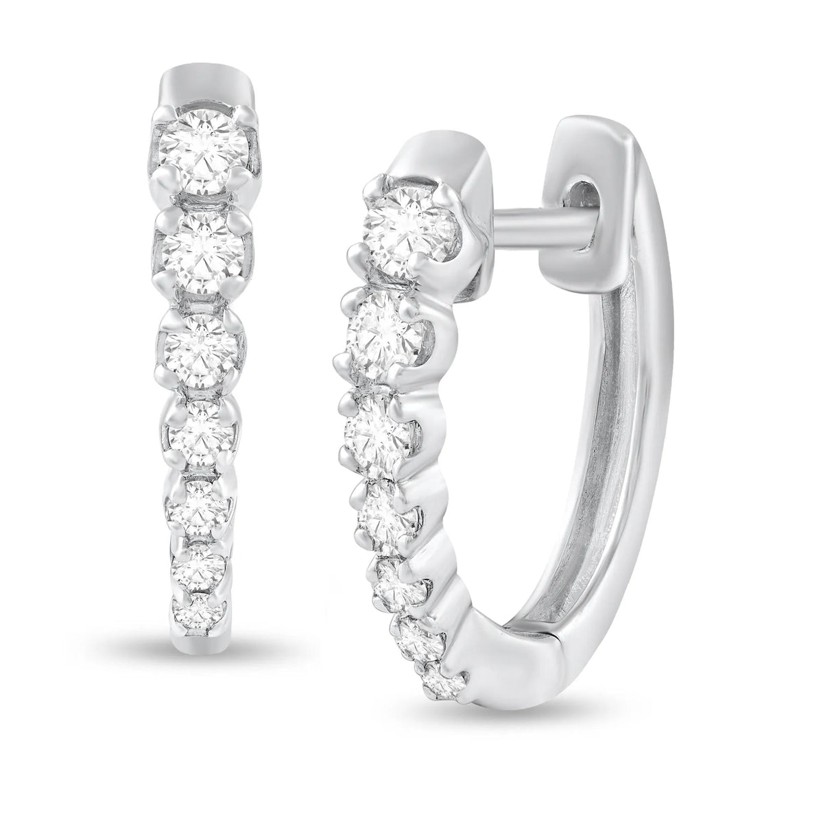 1/4 CT. Tw. Diamond Graduated Hoop Earrings 10K White Gold Size 12.50mm