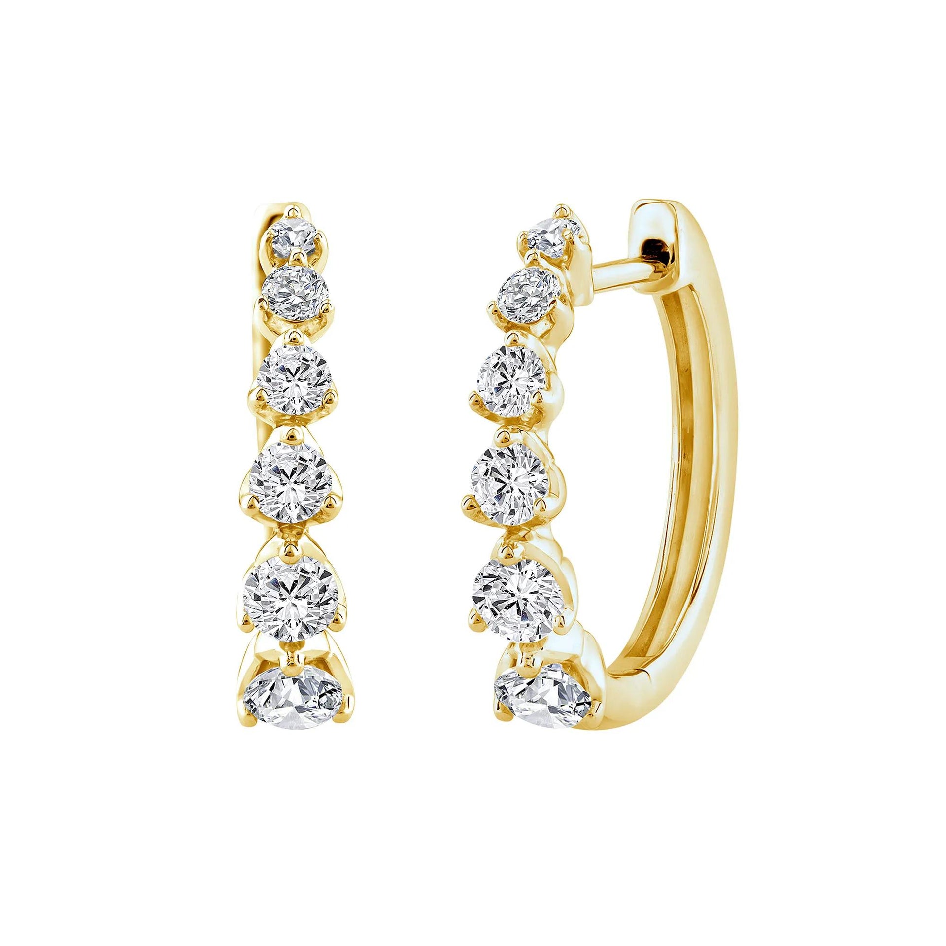 1 CT. Tw. Diamond Graduated Hoop Earrings 14K Yellow Gold Size 4.10mm