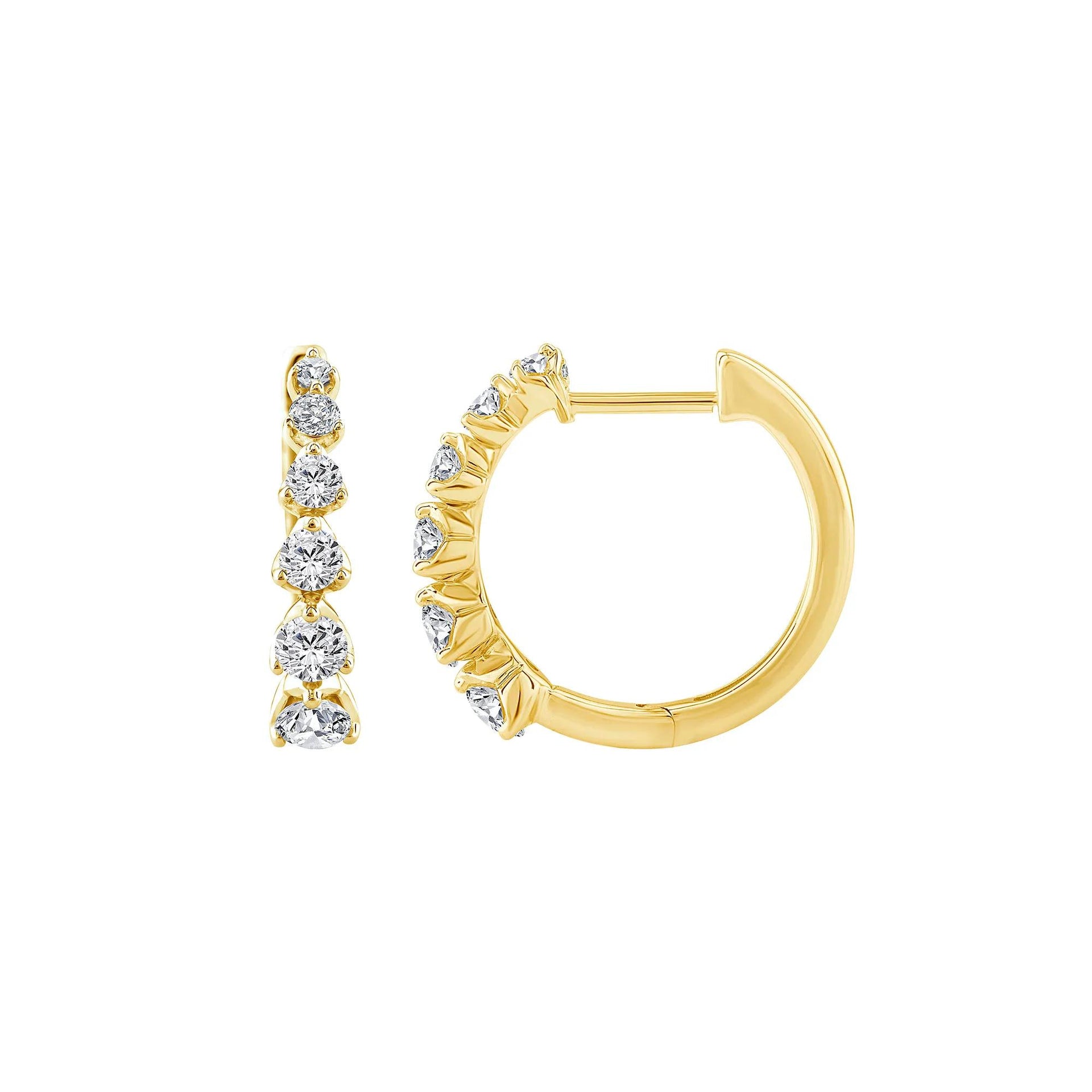 1 CT. Tw. Diamond Graduated Hoop Earrings 14K Yellow Gold Size 4.10mm
