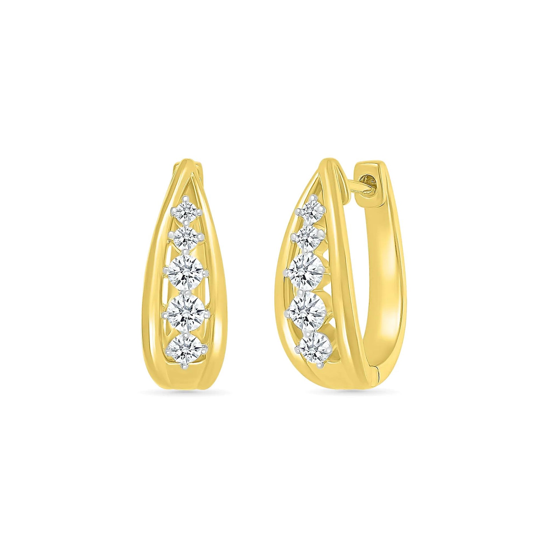 1/2 CT. Tw. Diamond Graduated Oval Hoop Earrings 10K Yellow Gold Size 19.00mm