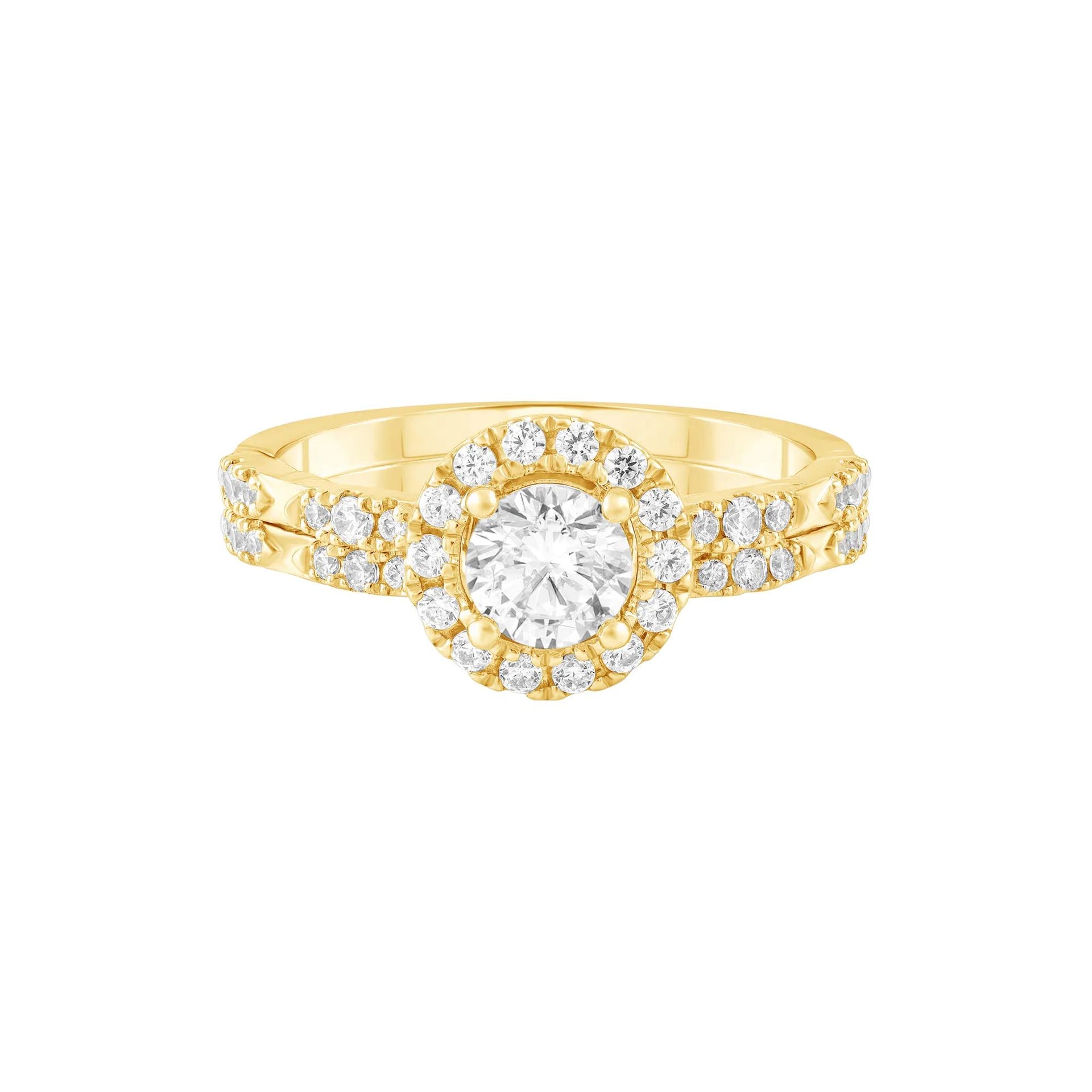 1 CT. Tw. Diamond Halo Engagement Ring 14K Yellow Gold Size 6.5 1.5mm