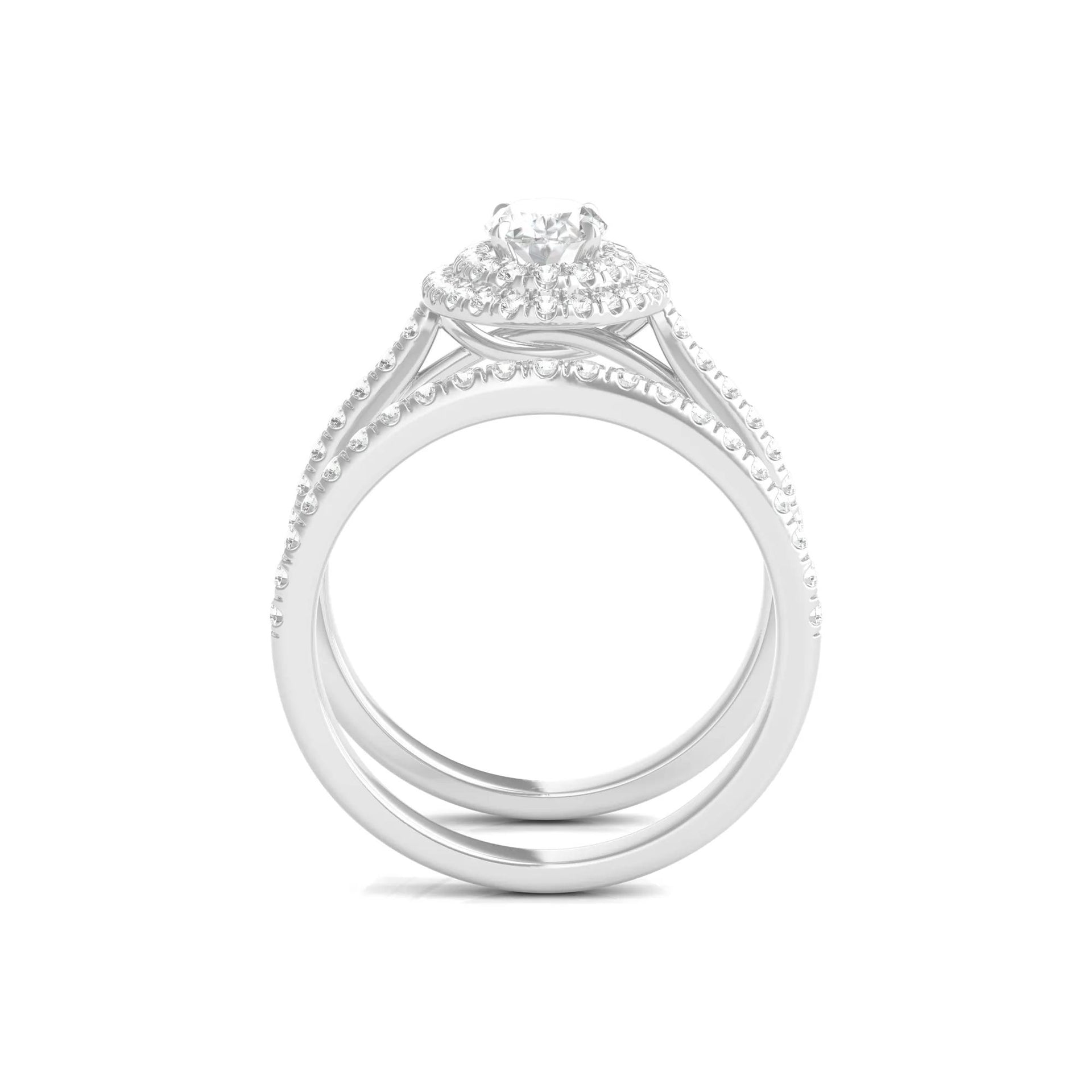 1/2 CT. Tw. Diamond Halo Engagement Ring Set 14K White Gold Round Brilliant Cut Size 9