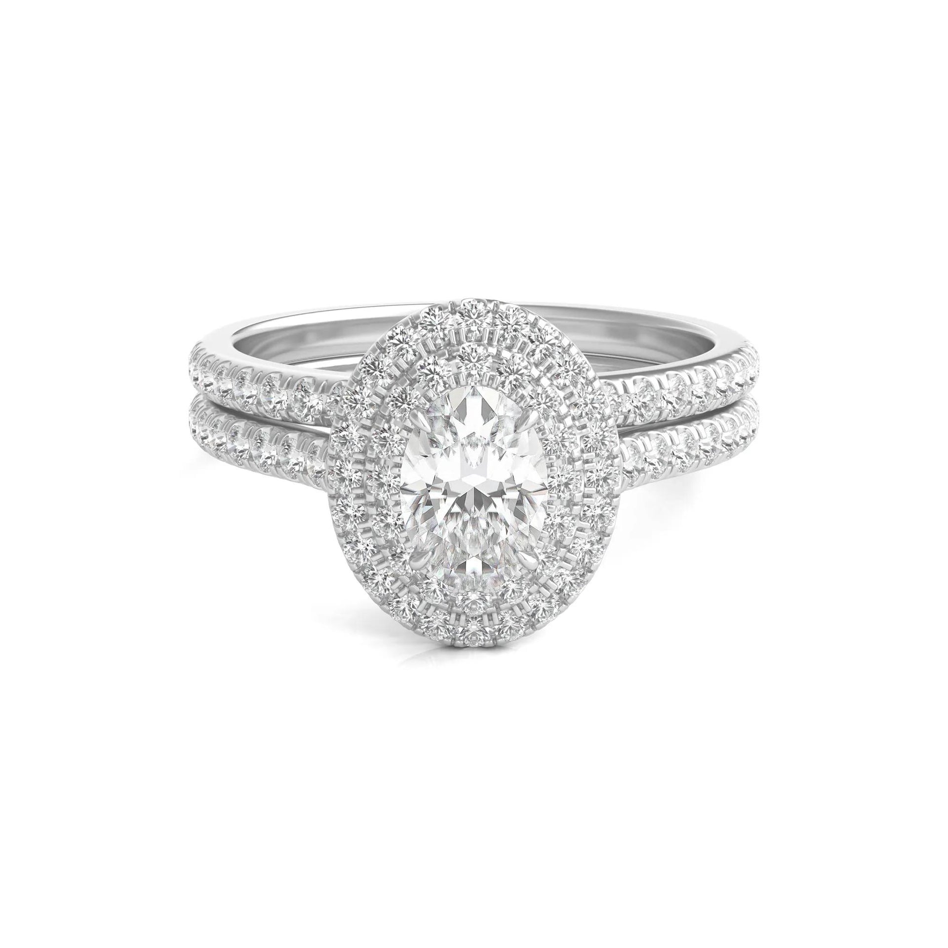 1/2 CT. Tw. Diamond Halo Engagement Ring Set 14K White Gold Round Brilliant Cut Size 9
