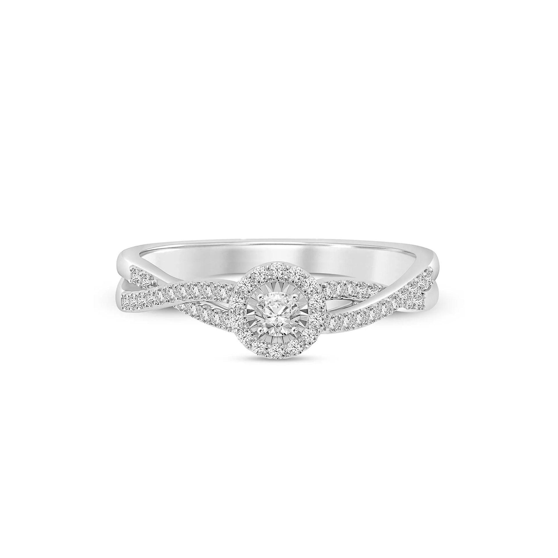 1/3 CT. Tw. Diamond Halo Promise Ring .925 Sterling Silver Round Brilliant Cut White Size 6