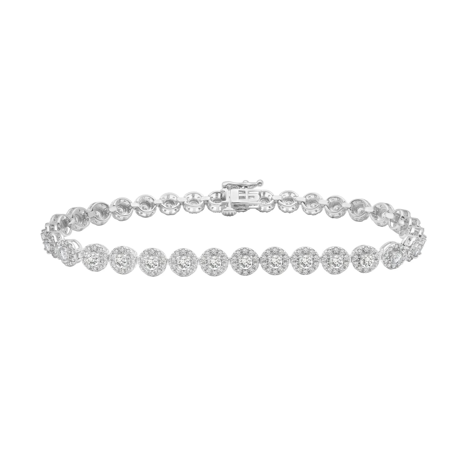 3 CT. Tw. Diamond Halo Tennis Bracelet 10K White Gold Size 5.10mm