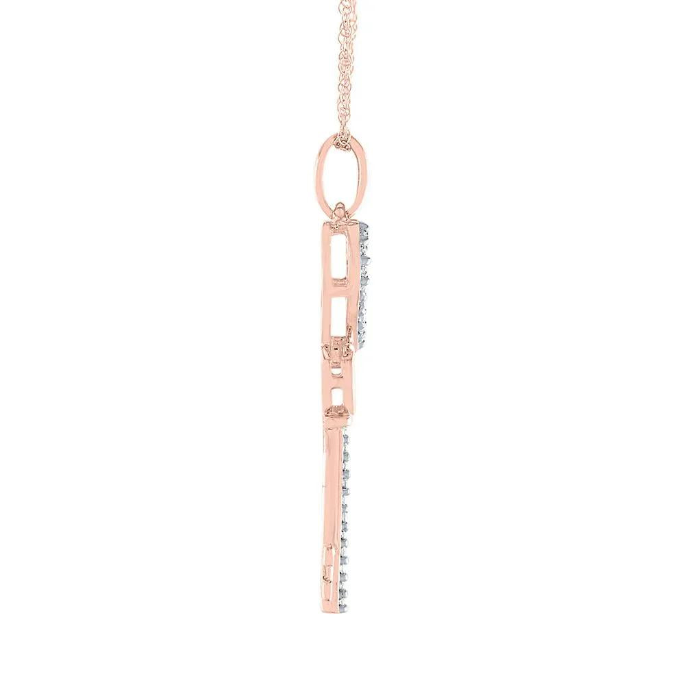 Diamond Heart Key Pendant Necklace 10K Rose Gold Size 18"