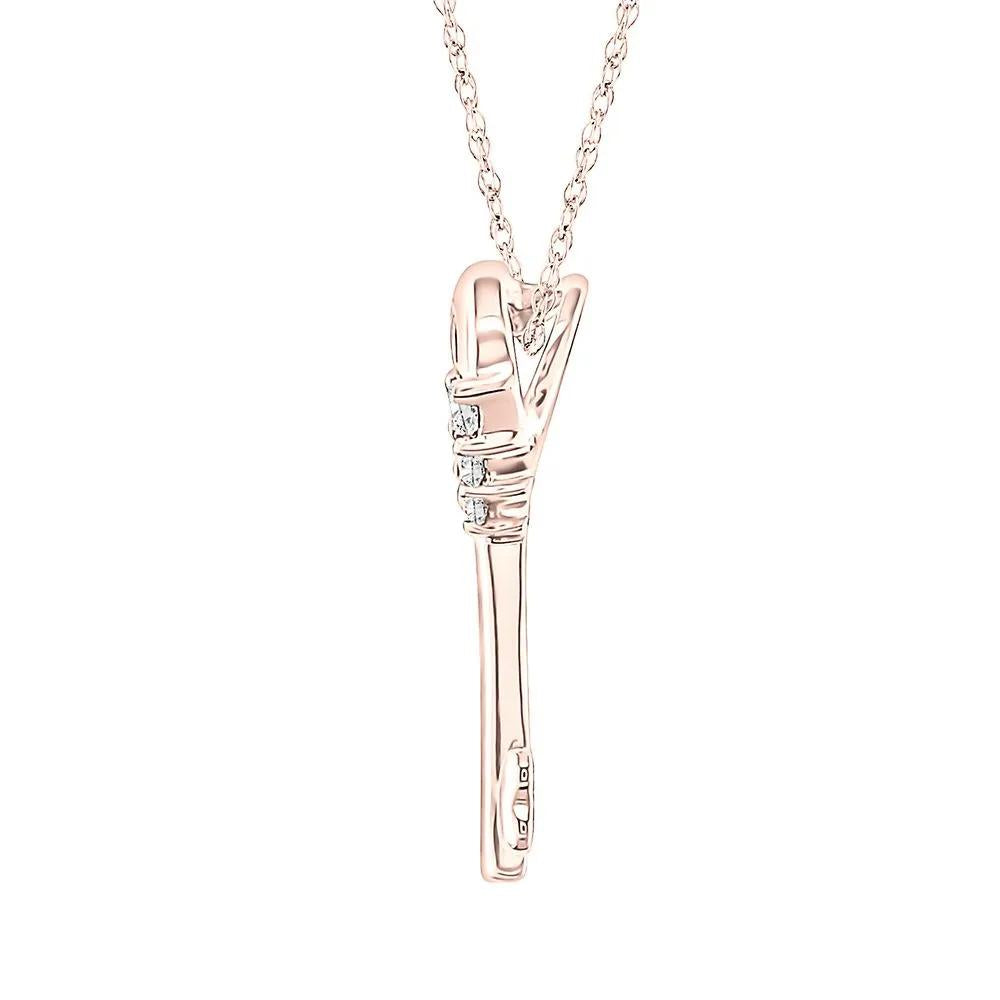 Diamond Heart Key Pendant Necklace 10K Rose Gold Size 18"