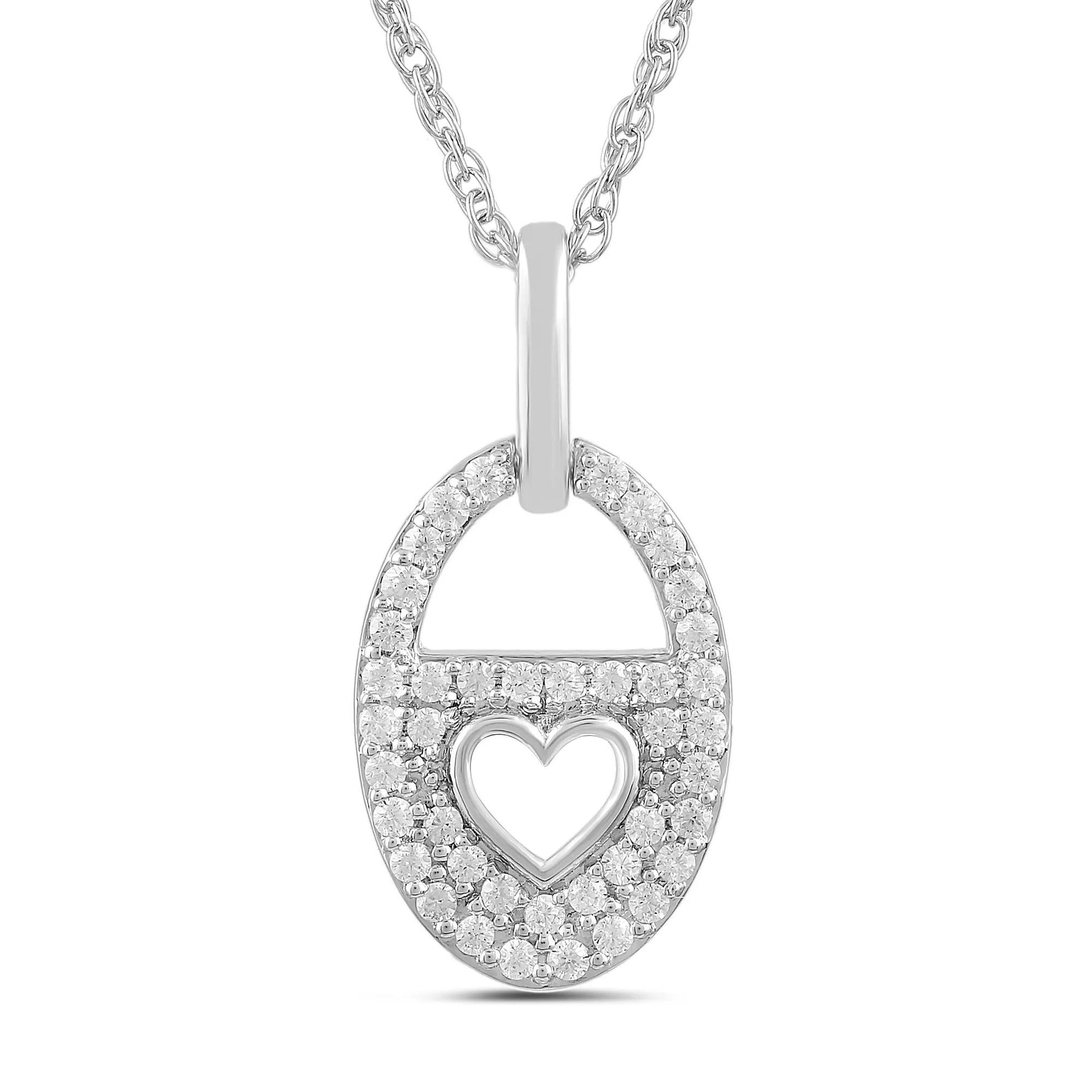 1/4 CT. Tw. Diamond Heart Lock Pendant Necklace .925 Sterling Silver White Size 18"
