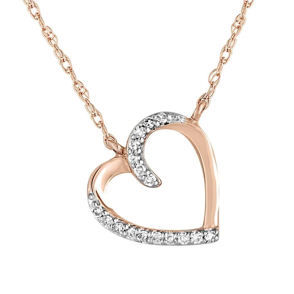 Diamond Heart Pendant Necklace 10K Rose Gold Size 16"