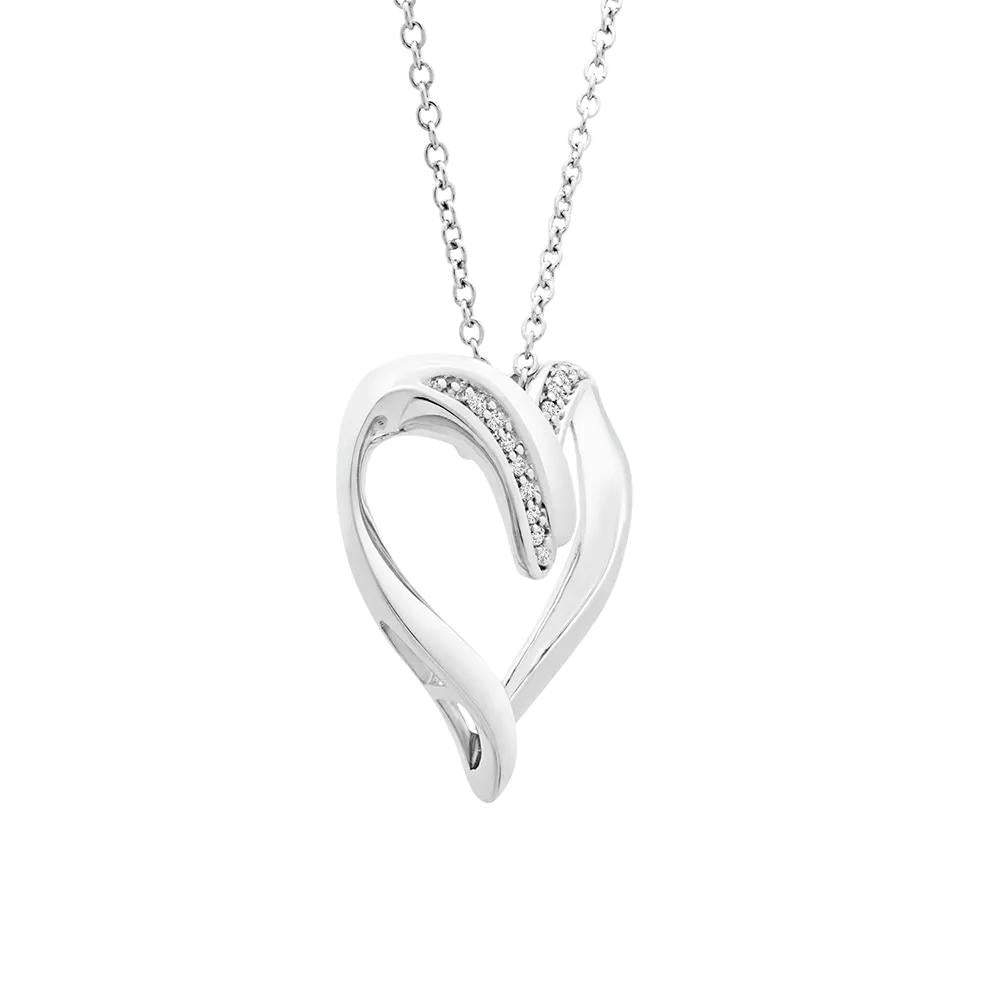 Diamond Heart Pendant Necklace .925 Sterling Silver White Size 18"